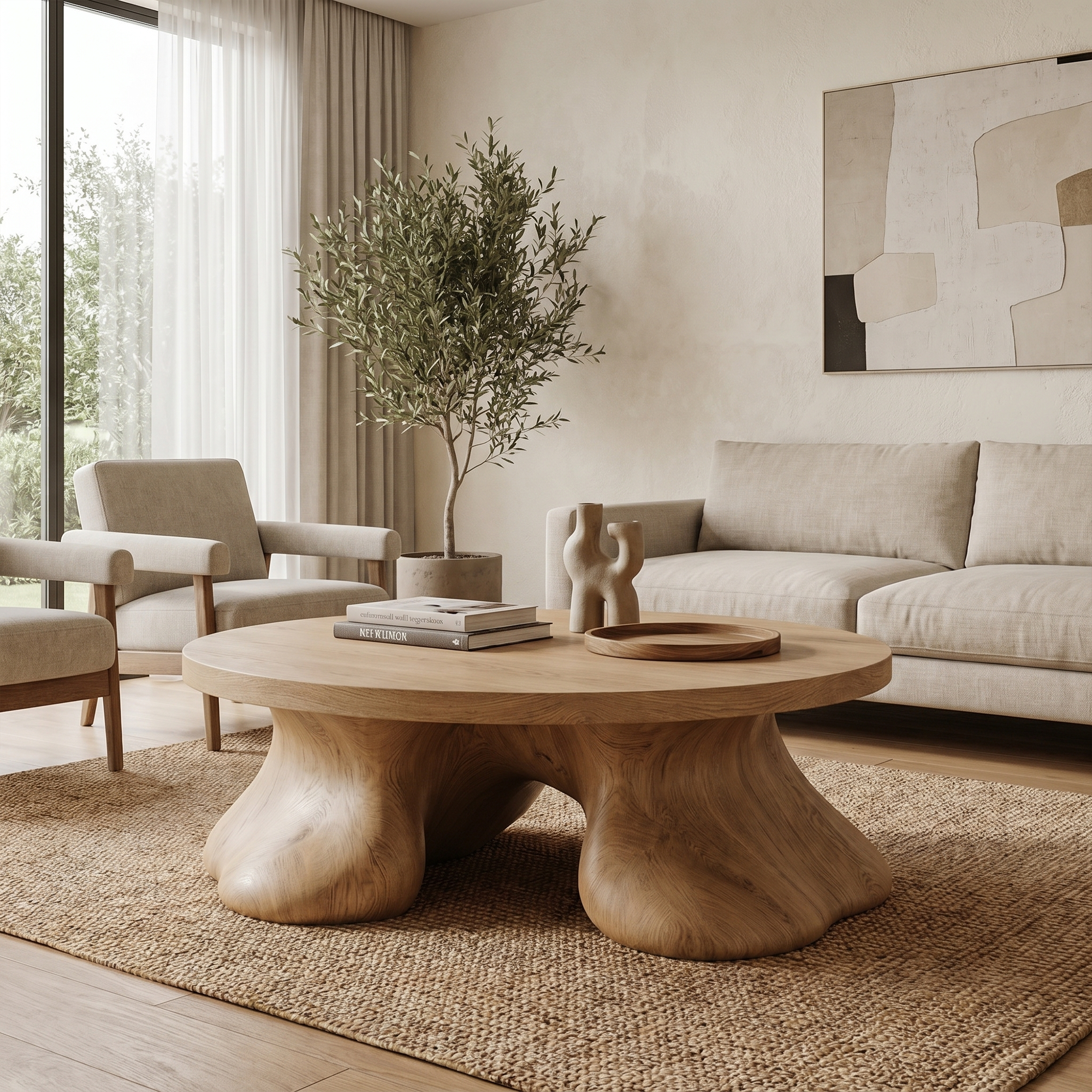 Sculptural Coffee Table With Organic Freeform Top For Living Room SINLKICF376