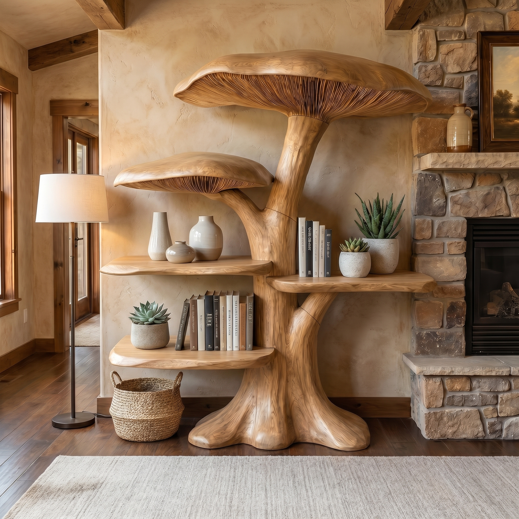 Organic Mushroom Shelf With Sculptural Solid Wood Form For Living Room SINLKITB747