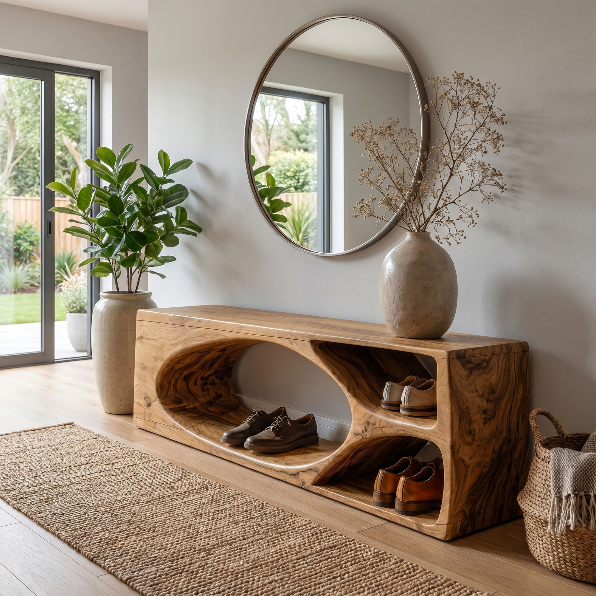 Rustic Bench With Built In Shoe Storage Shelf For Entryway SINLKIRS118