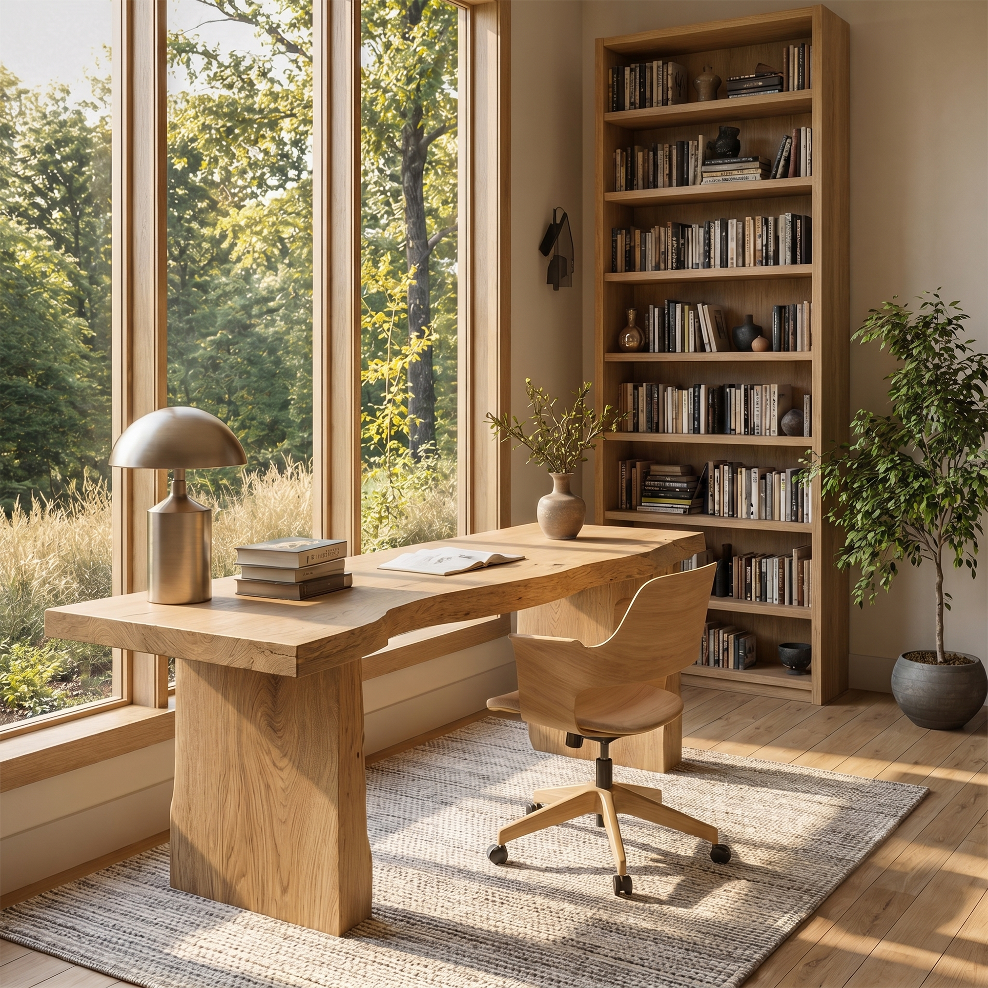 Rustic Desk With Live Edge Top And Sculptural Tree Stump Base For Home Office SINLKIDK116