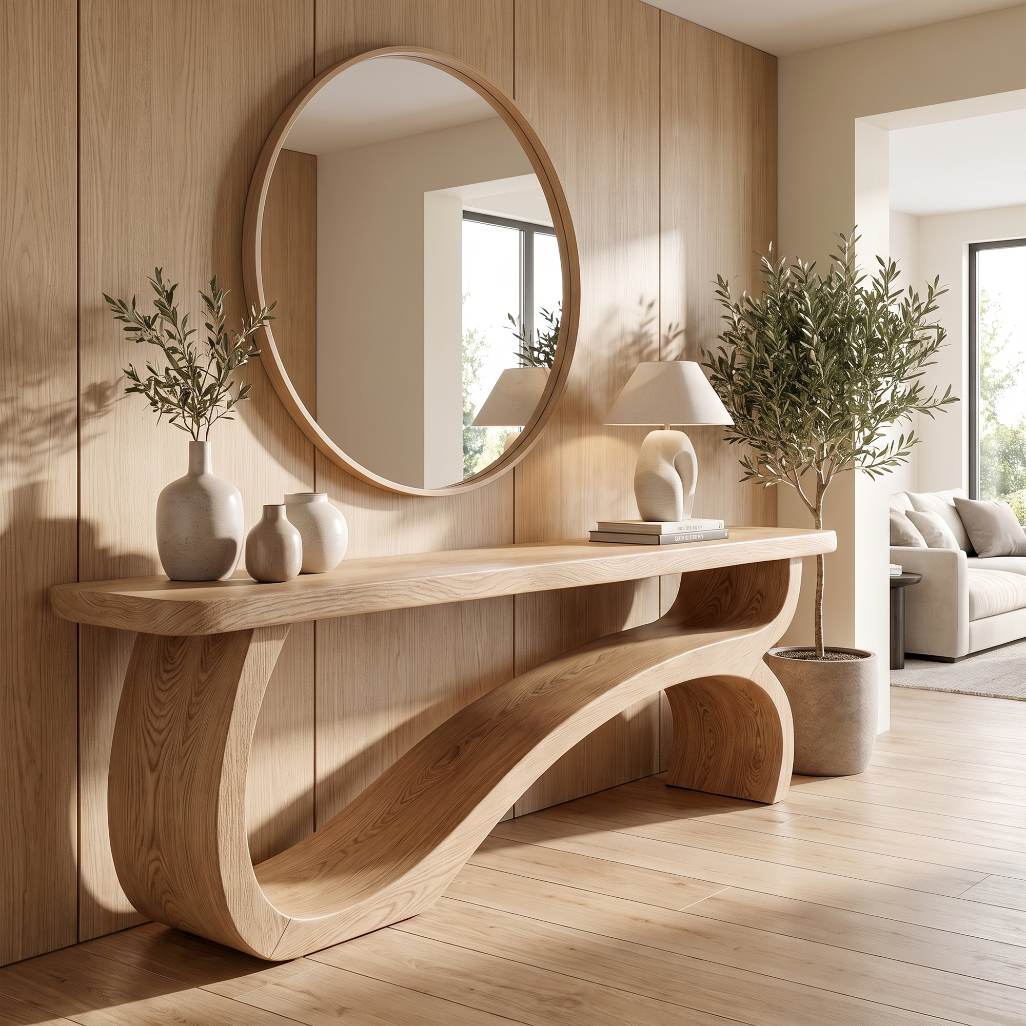 Modern Console Table Table With Sculptural Open Wood Base For Living Room SINLKICS667