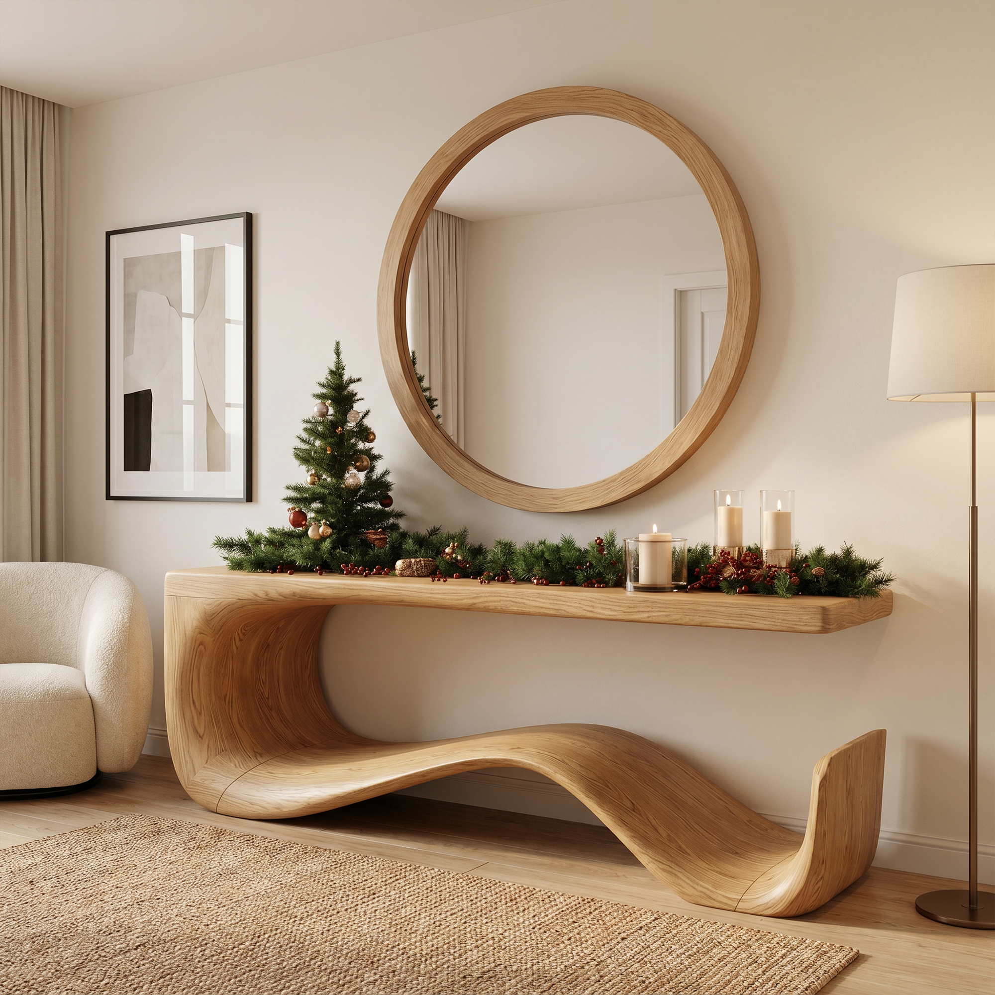 Rustic Console Table With Handcrafted Curved Wood Design For Entryway SINLKICS668