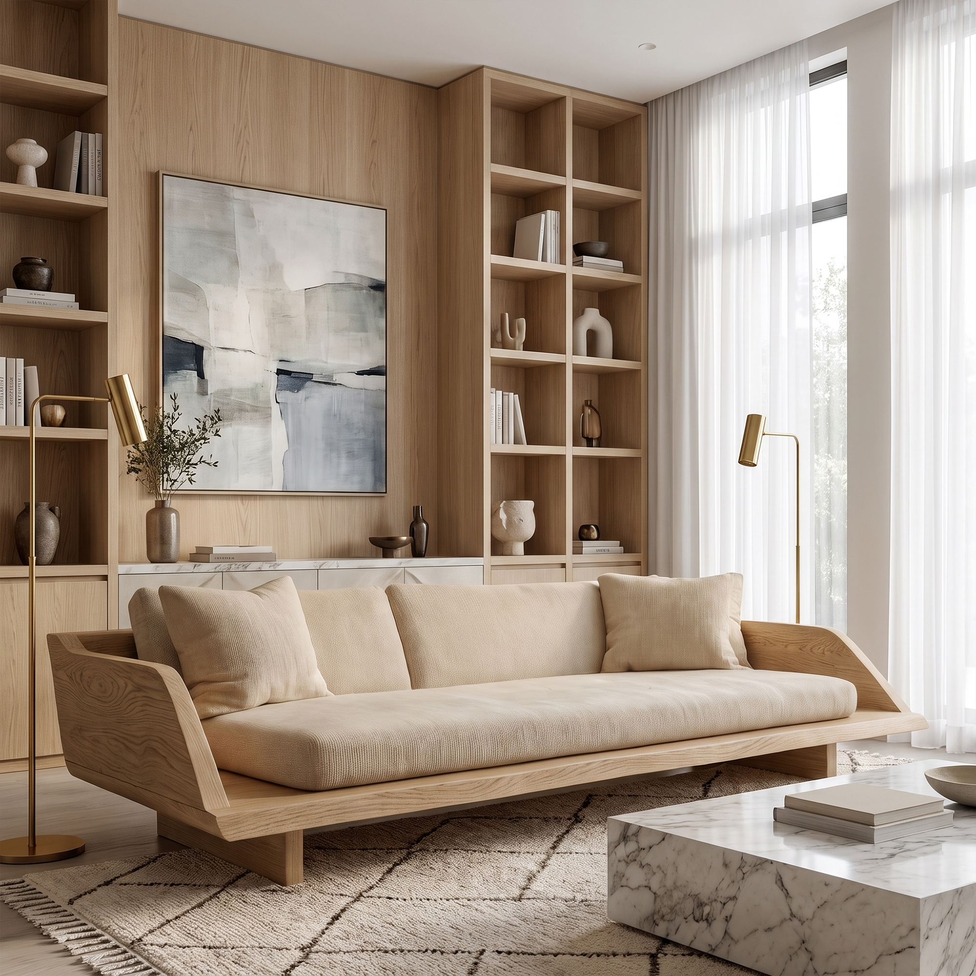 Handcrafted Sofa Frame With Sculptural Wooden Base For Living Room SINLKISF027