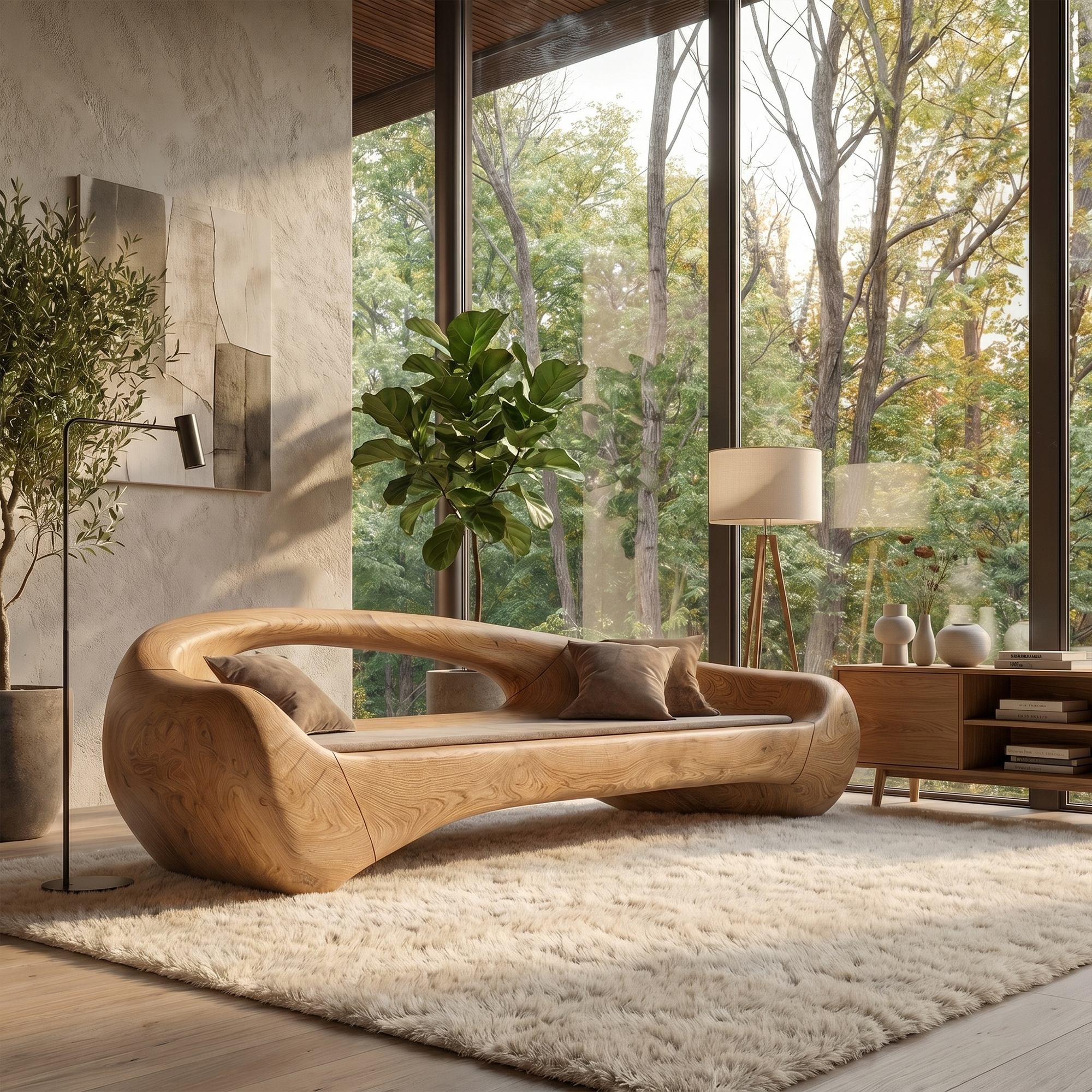 Organic Sofa Frame With Sculptural Solid Wood Design For Living Room SINLKISF021