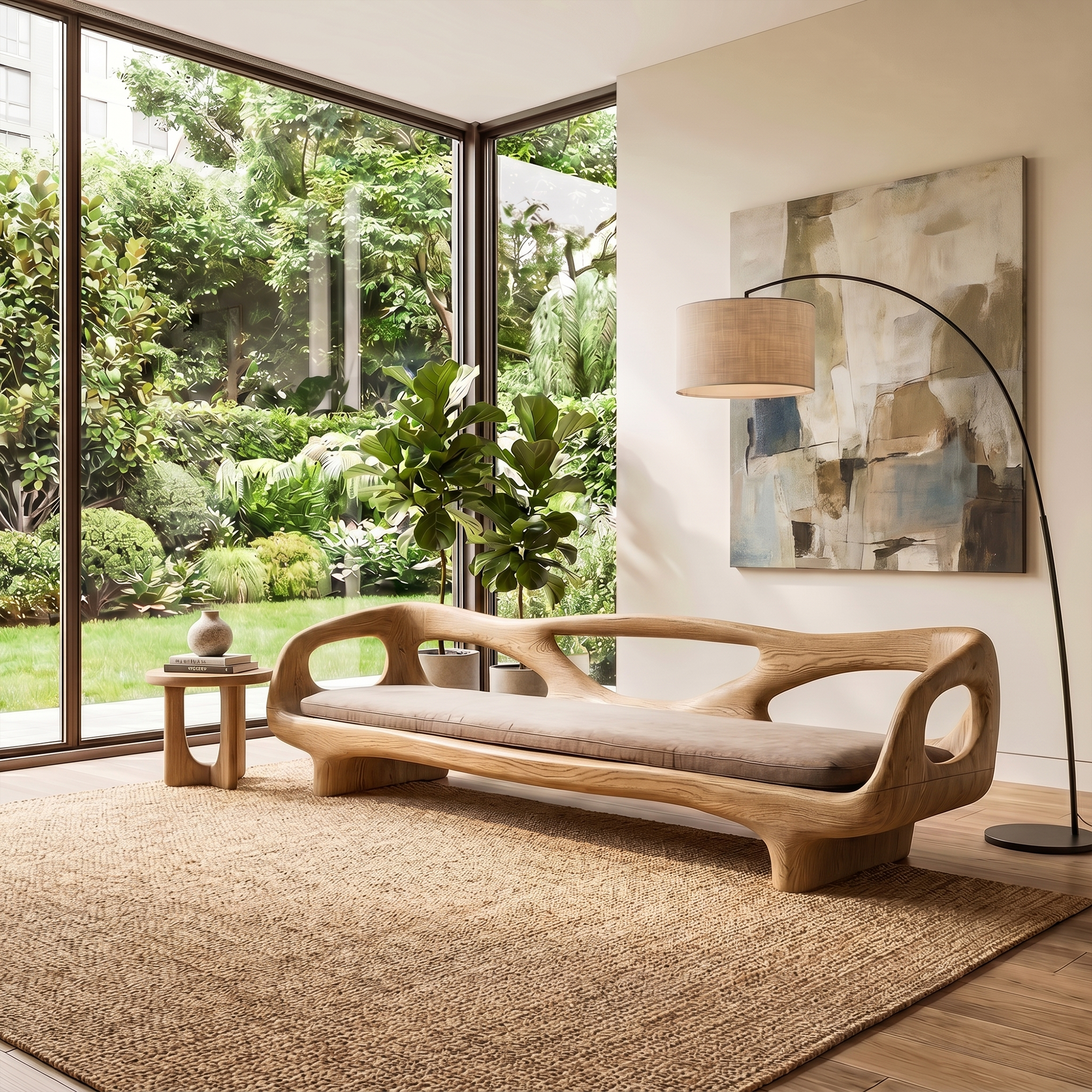 Organic Sculptural Sofa Frame With Curved Open Arm Design For Living Room SINLKISF024
