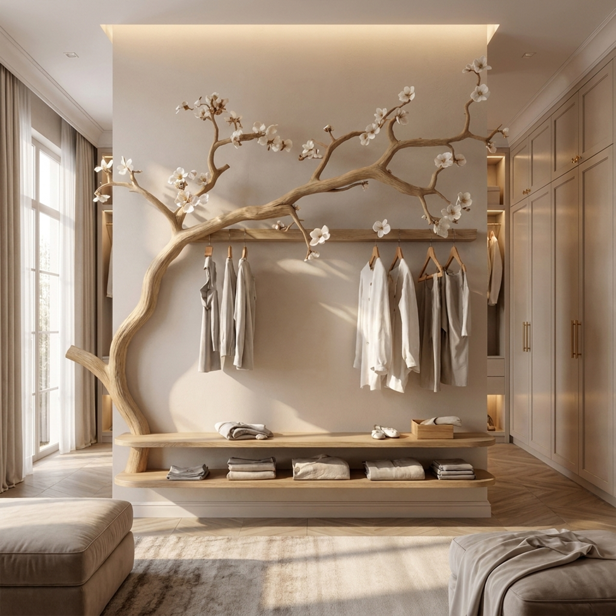Scandinavian Tree Wardrobe Solid Wood Handcrafted Bedroom Organizer SINLKITCR061