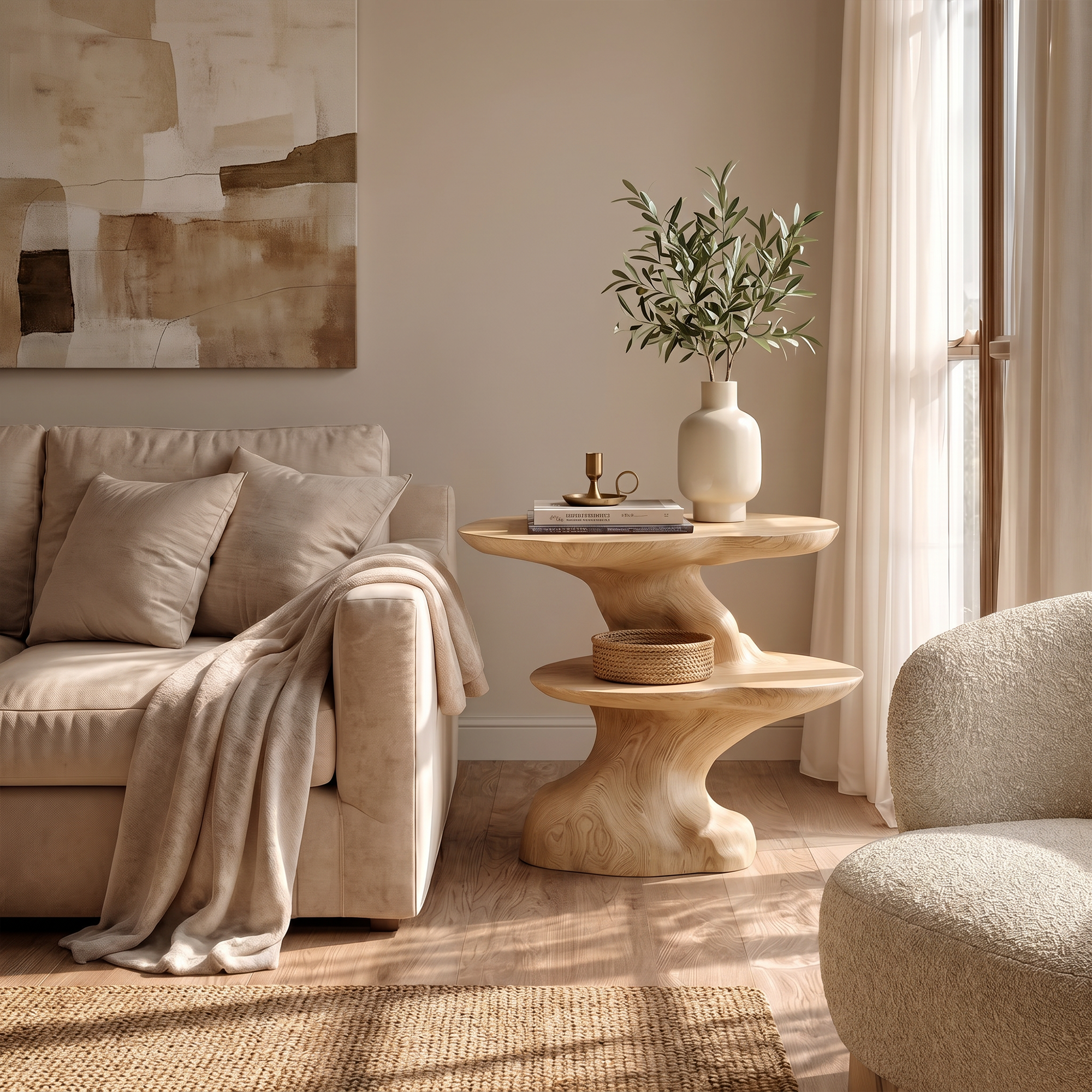 Organic Beside Table With Sculptural Tree Root Base For Living Room And Bedroom SINLKIBT242