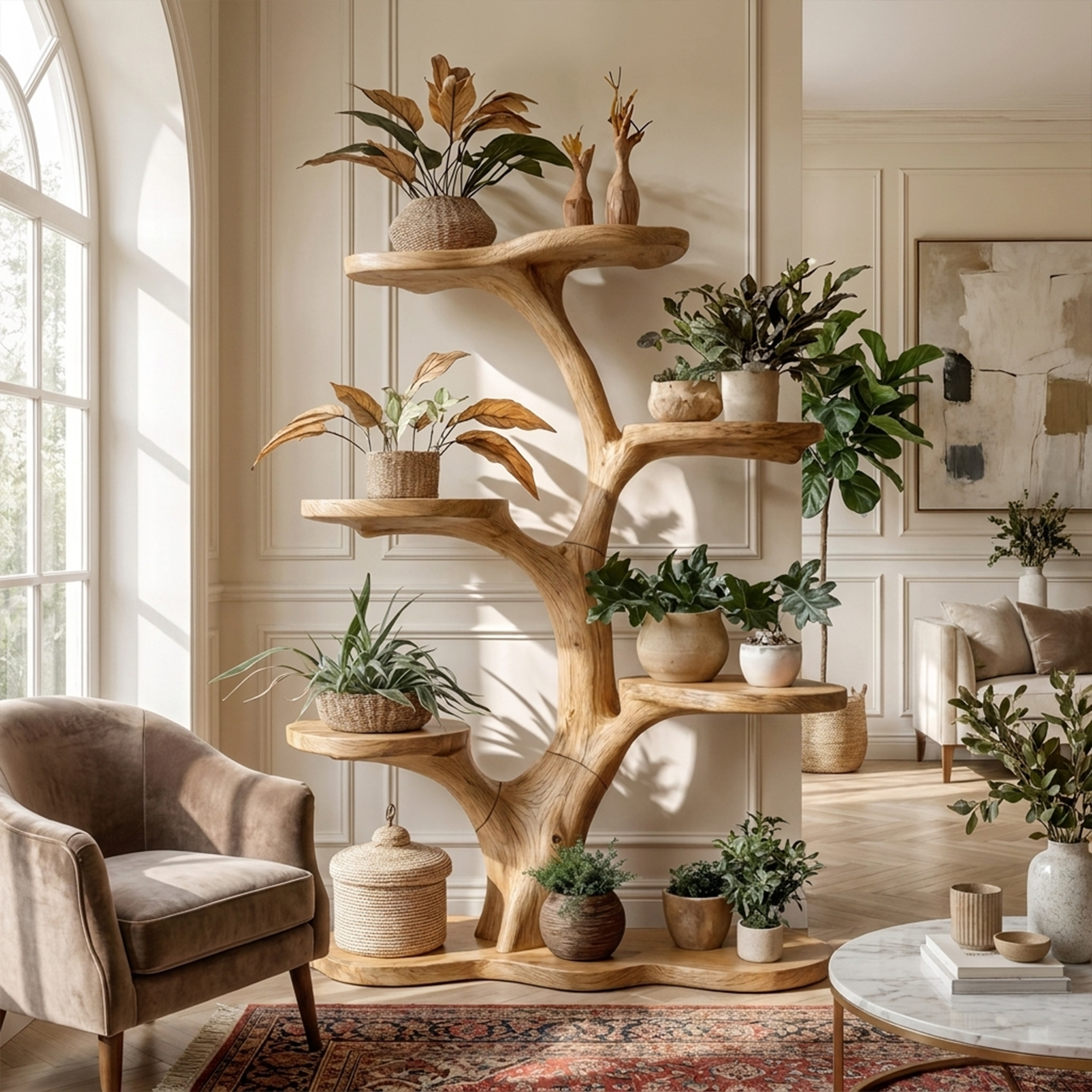 Rustic Tree Plant Shelf Indoor Green Display Living Room SINLKITT074