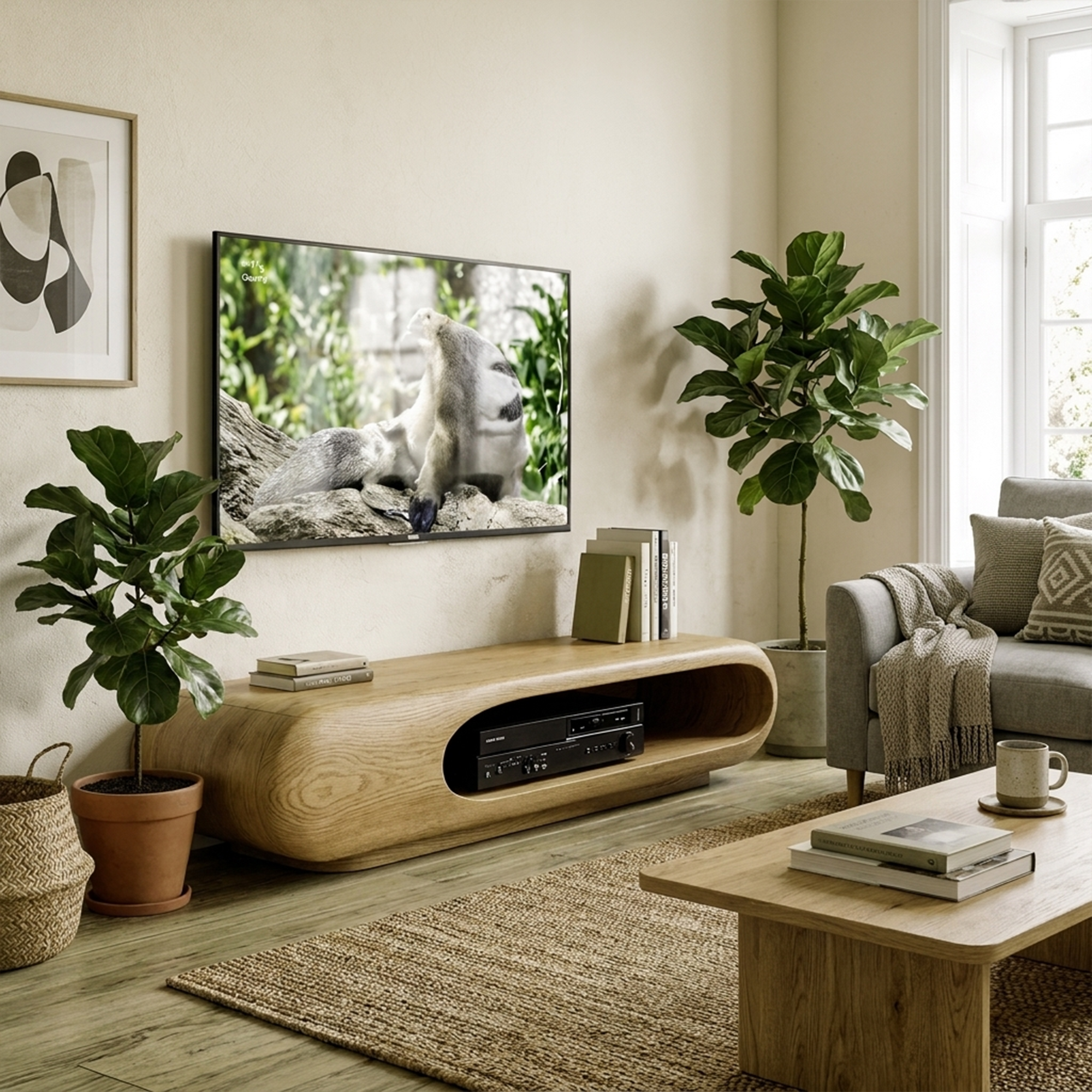 Sculptural Wood TV Stand Entertainment Unit Living Room SINLKITC014