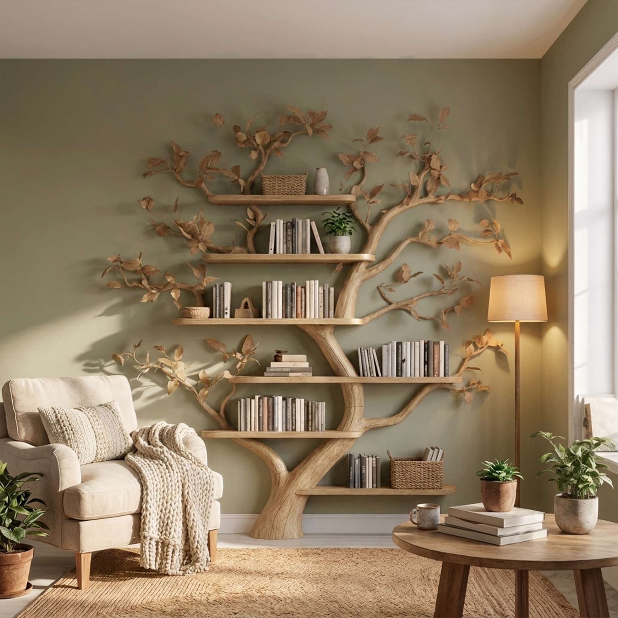 Mid Century Tree Wall Shelf Christmas Living Room SINLKITB578