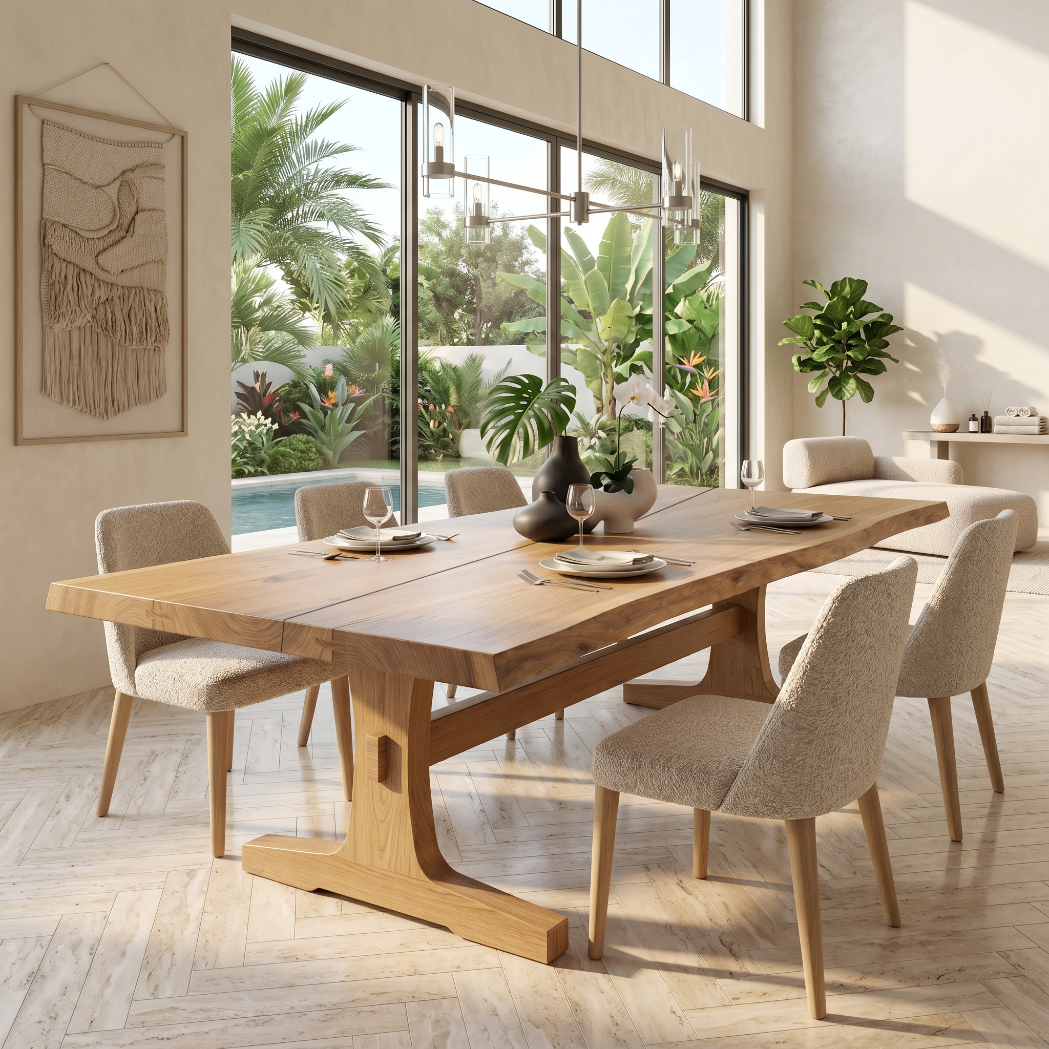 Organic Live Edge Dining Table With Waterfall Wood Base For Dining Room SINLSADT192