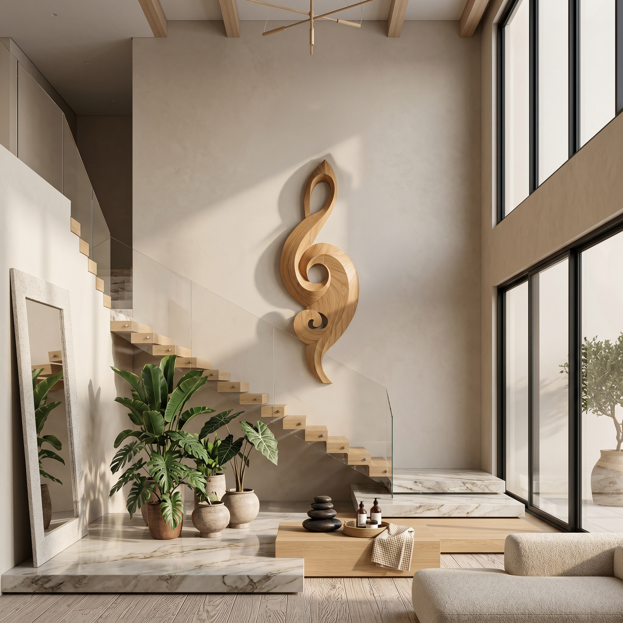 Minimalist Music Note Wooden Wall Art For Living Room SINLSAWD080