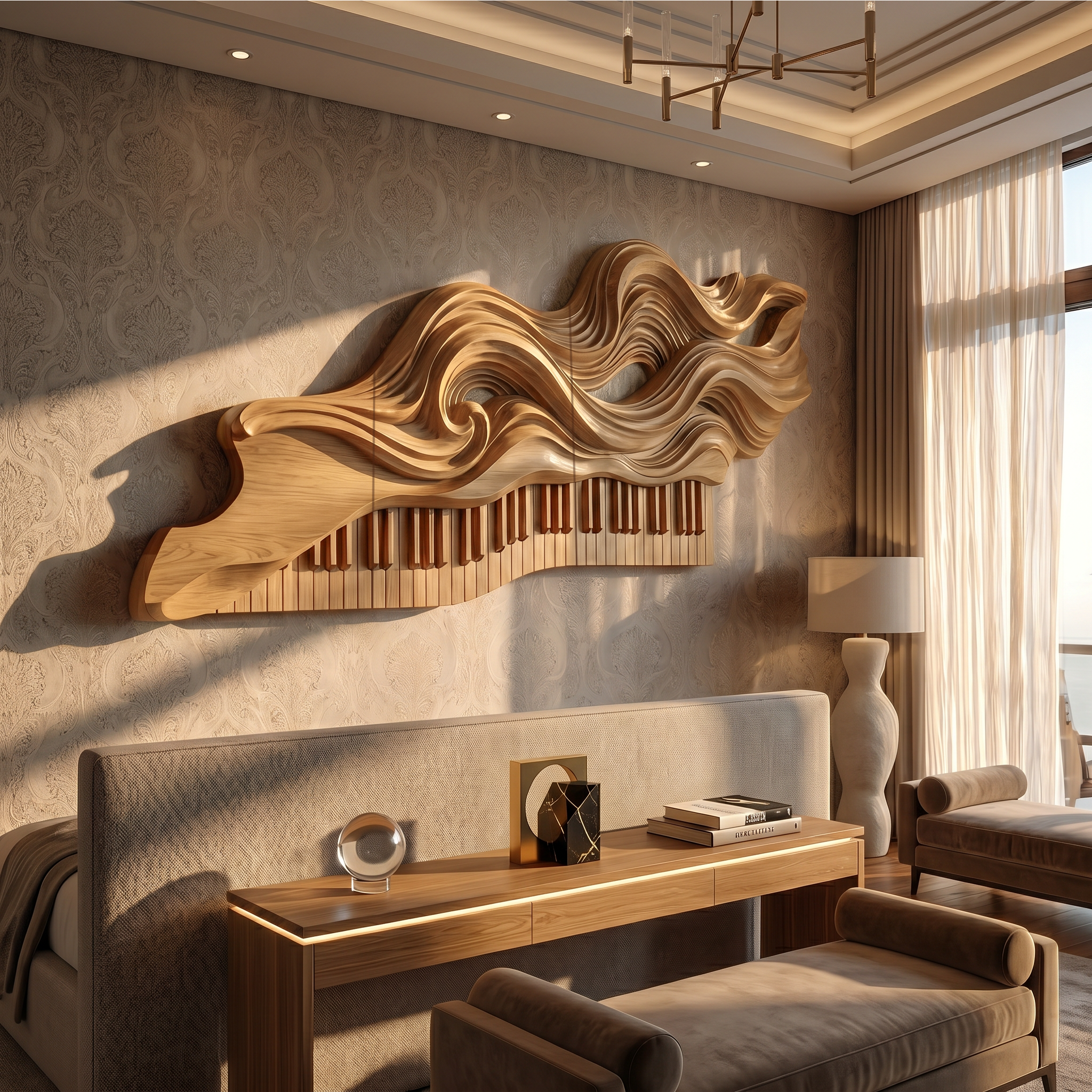 Organic Flowing Piano Melody Wooden Wall Art For Living Room SINLSAWD083