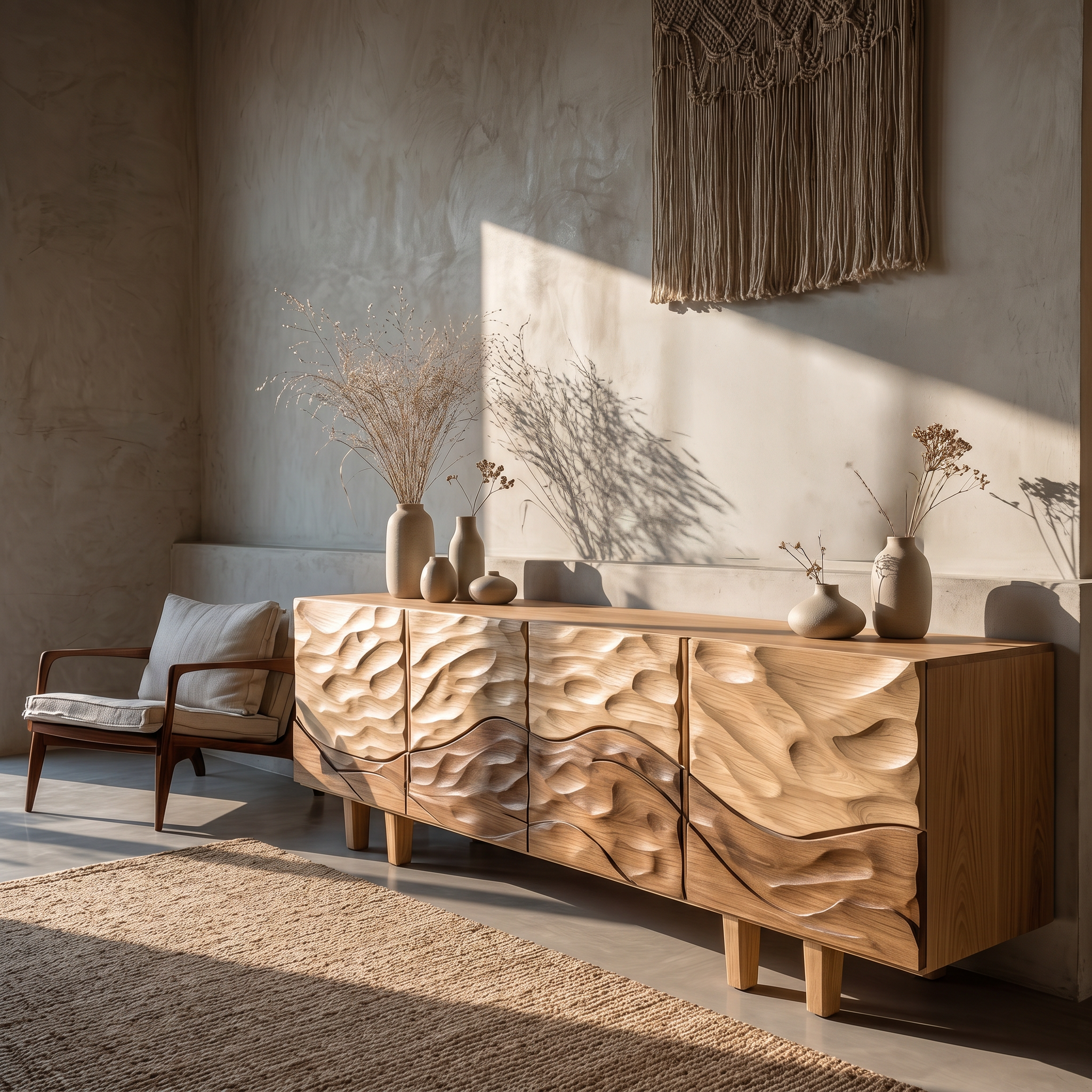 Sculptural Sideboard With Flowing Wood Grain Doors For Living Room SINLSASC520