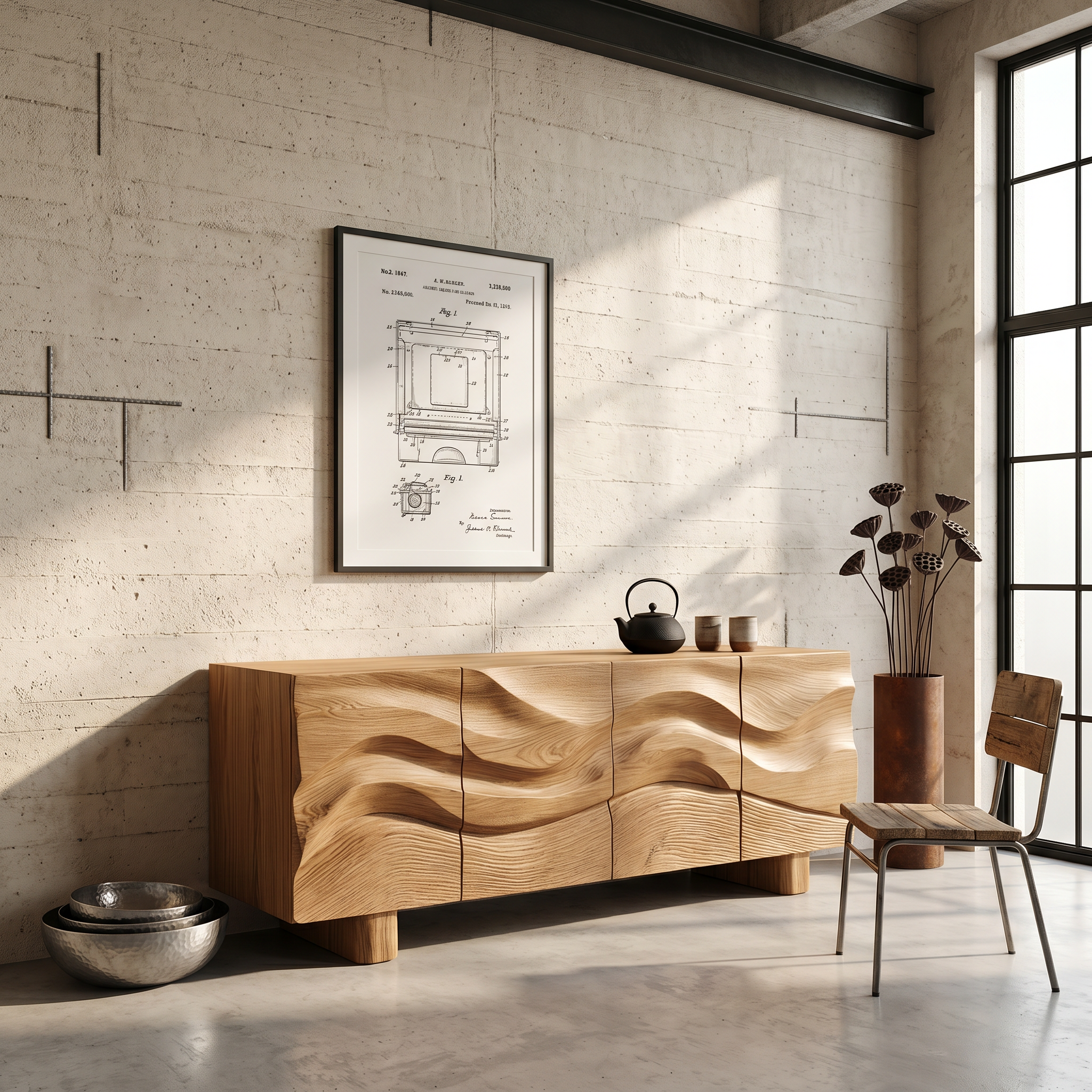 Modern Organic Sideboard With Wave Front Wood Doors For Living Room SINLSASC521