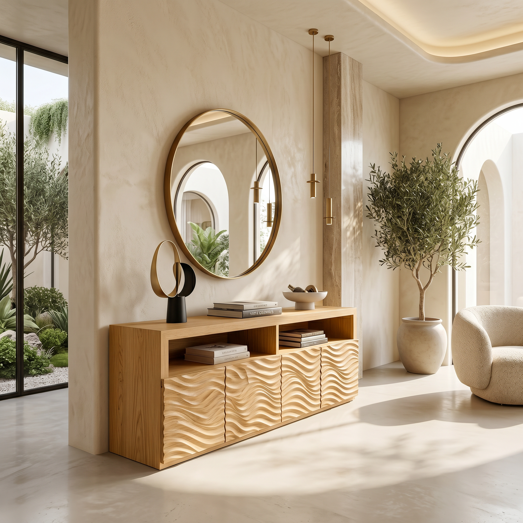 Contemporary Sideboard With Carved Wood Doors And Functional Storage For Living Room SINLSASC527