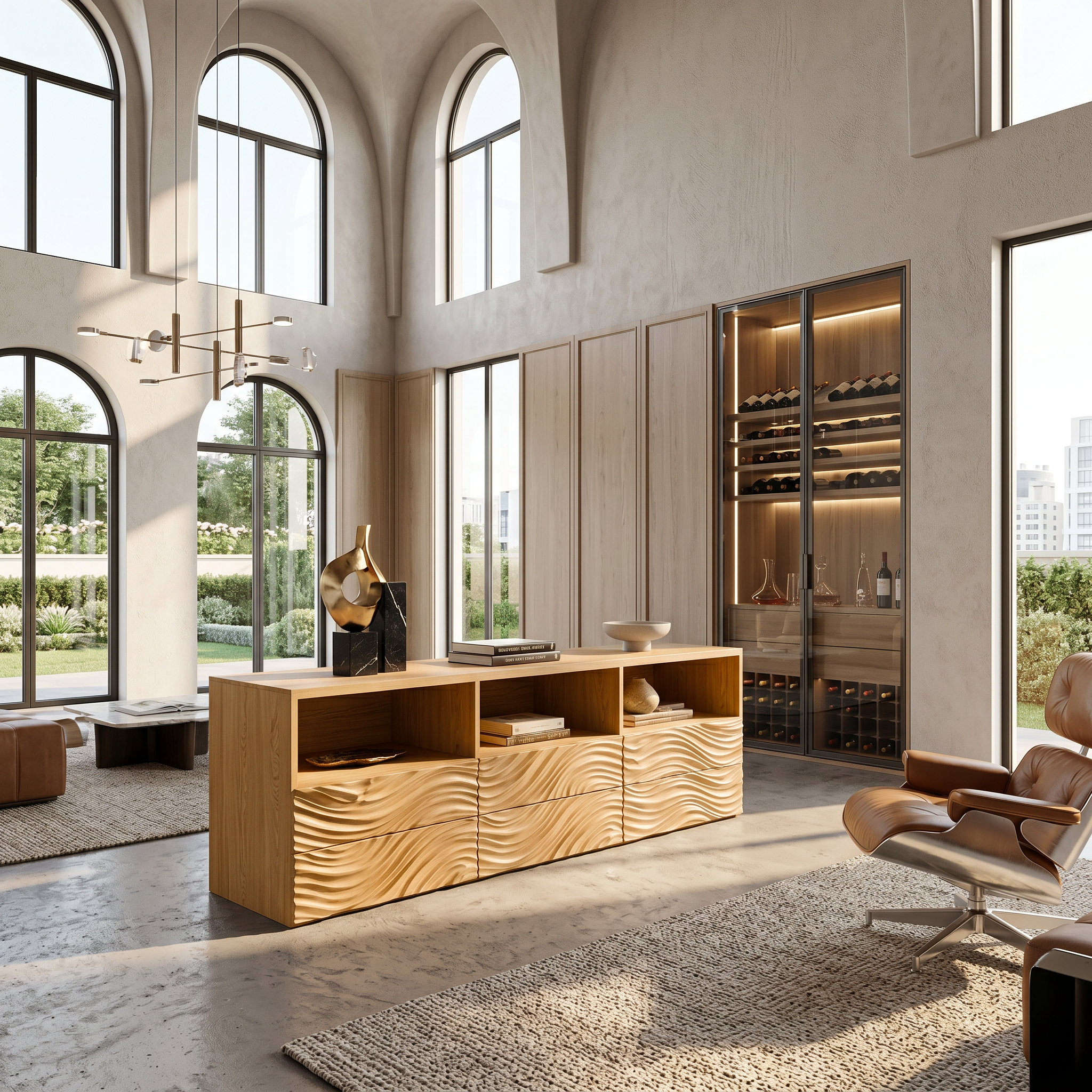 Sculptural Sideboard With Organic Relief Pattern For Living Room SINLSASC528