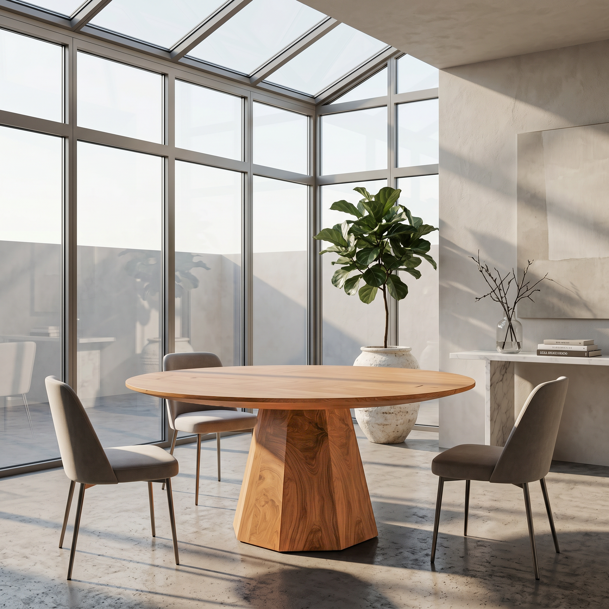 Organic Dining Table With Solid Wood Top And Sculptural Pedestal Base For Dining Room SINLSADT194