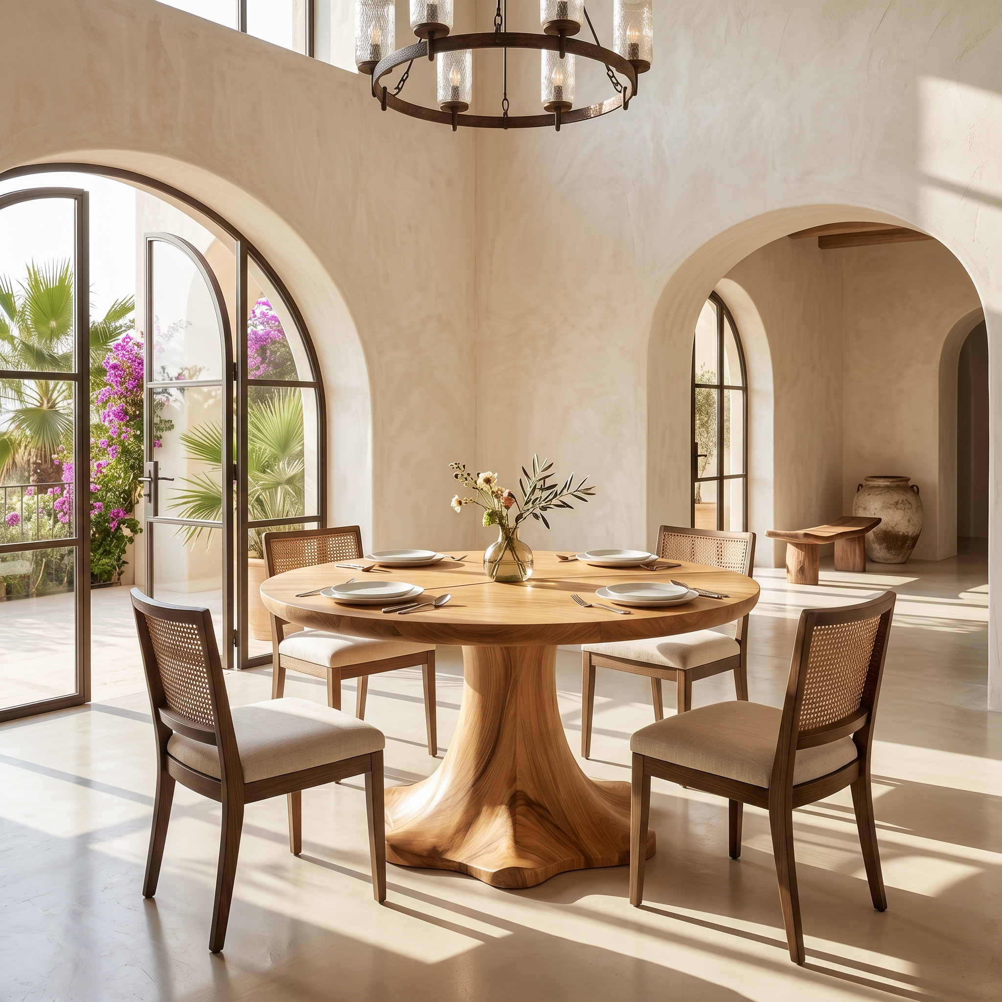 Farmhouse Dining Table With Sculptural Wooden Base Farmhouse Round Dining Table With Sculptural Wooden Base For Dining Room SINLSADT197