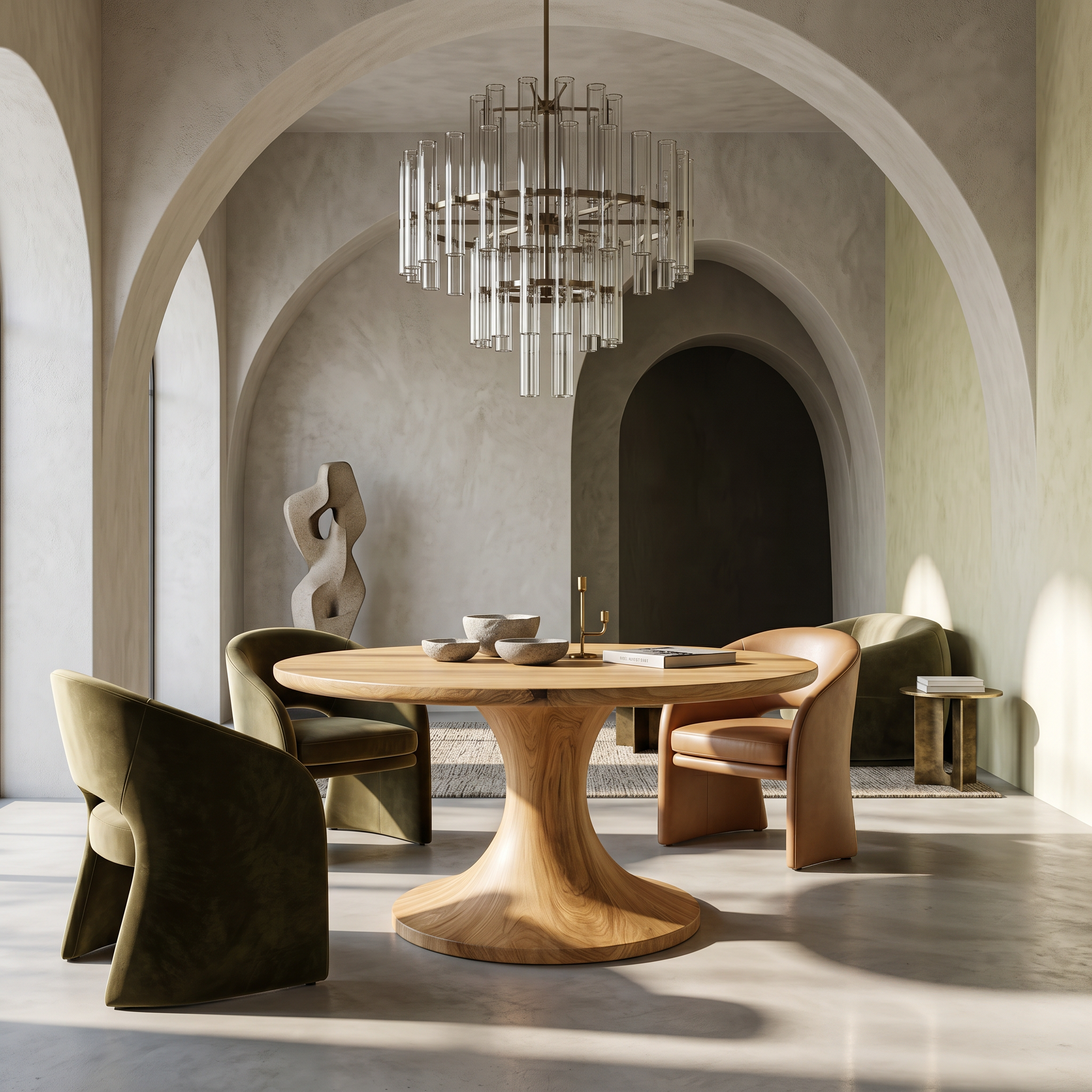 Contemporary Dining Table With Handcrafted Solid Wood Pedestal For Kitchen SINLSADT198