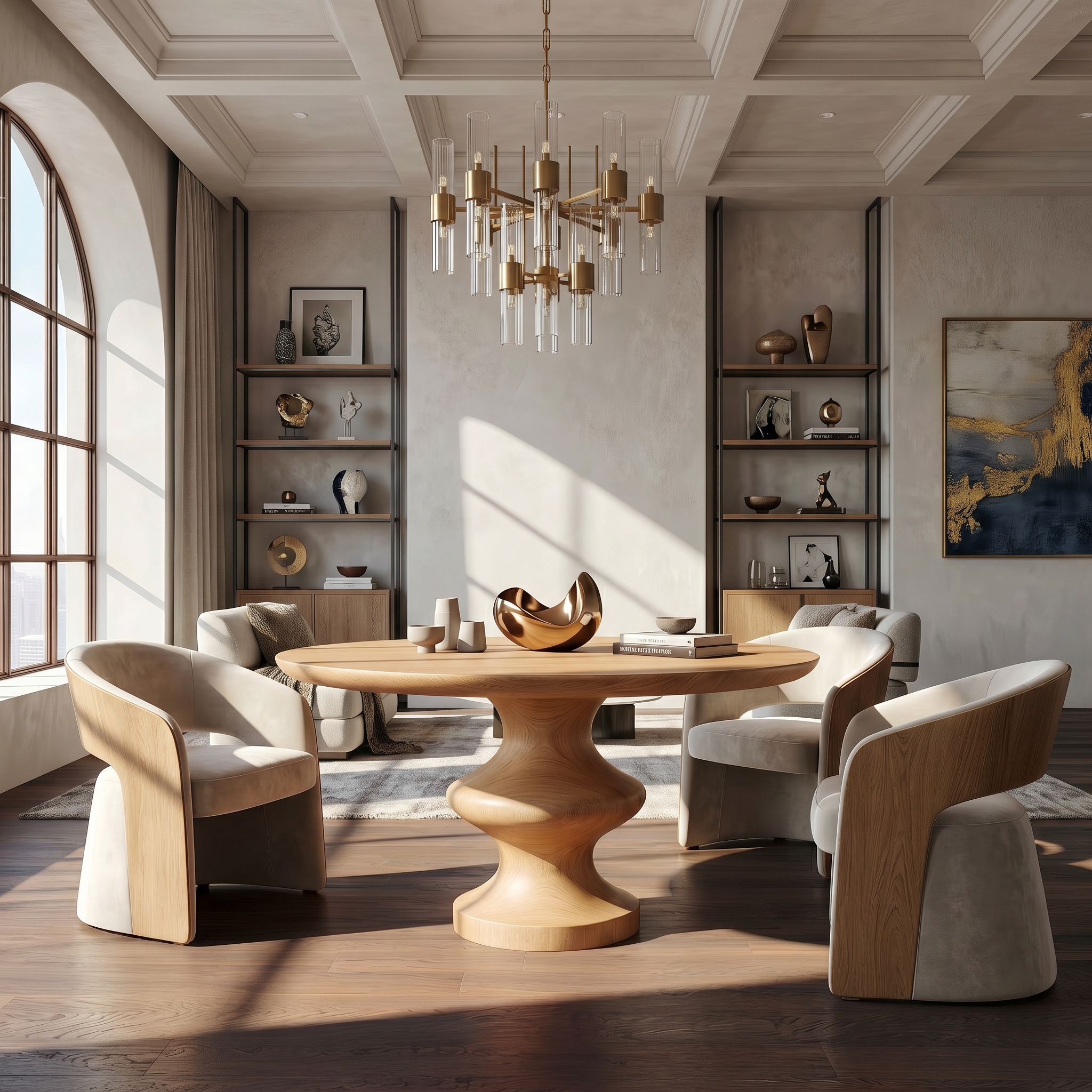 Modern Pedestal Dining Table With Sculptural Solid Wood Base For Dining Room SINLSADT199