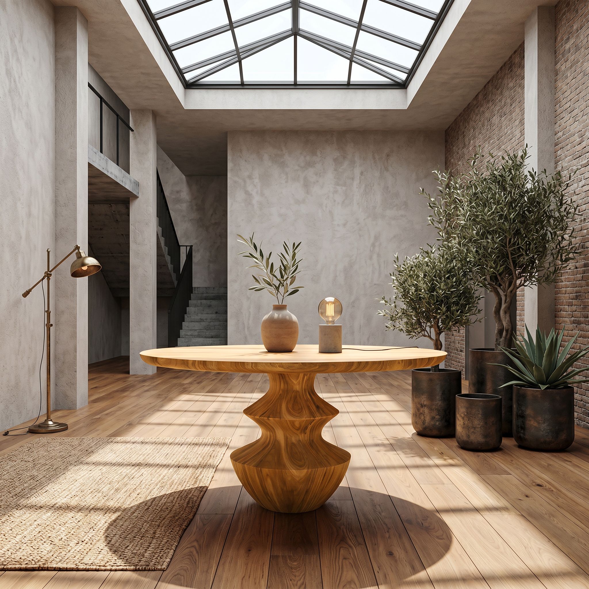Modern Foyer Table With Sculptural Solid Wood Pedestal Base For Entryway SINLSAFT034