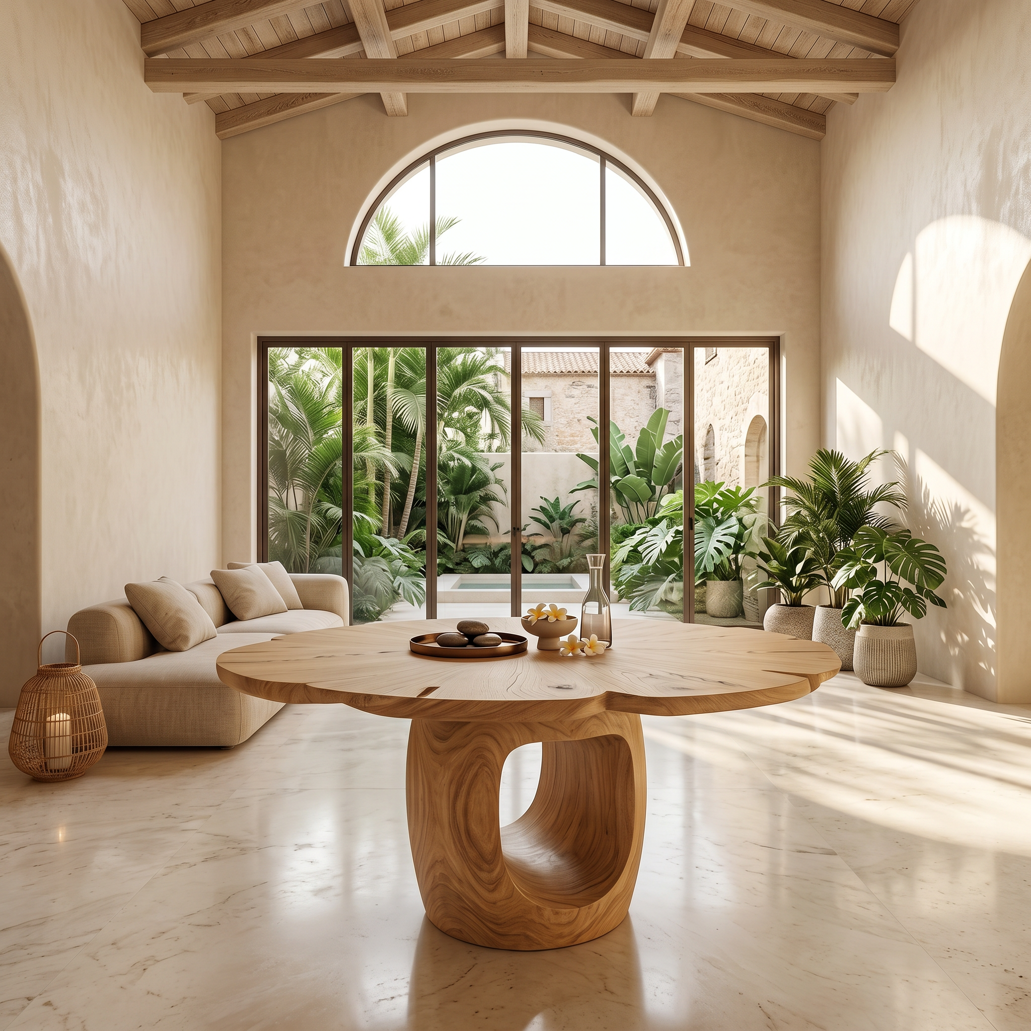 Organic Foyer Table With Sculptural Open Pedestal Base For Hallway SINLSAFT038