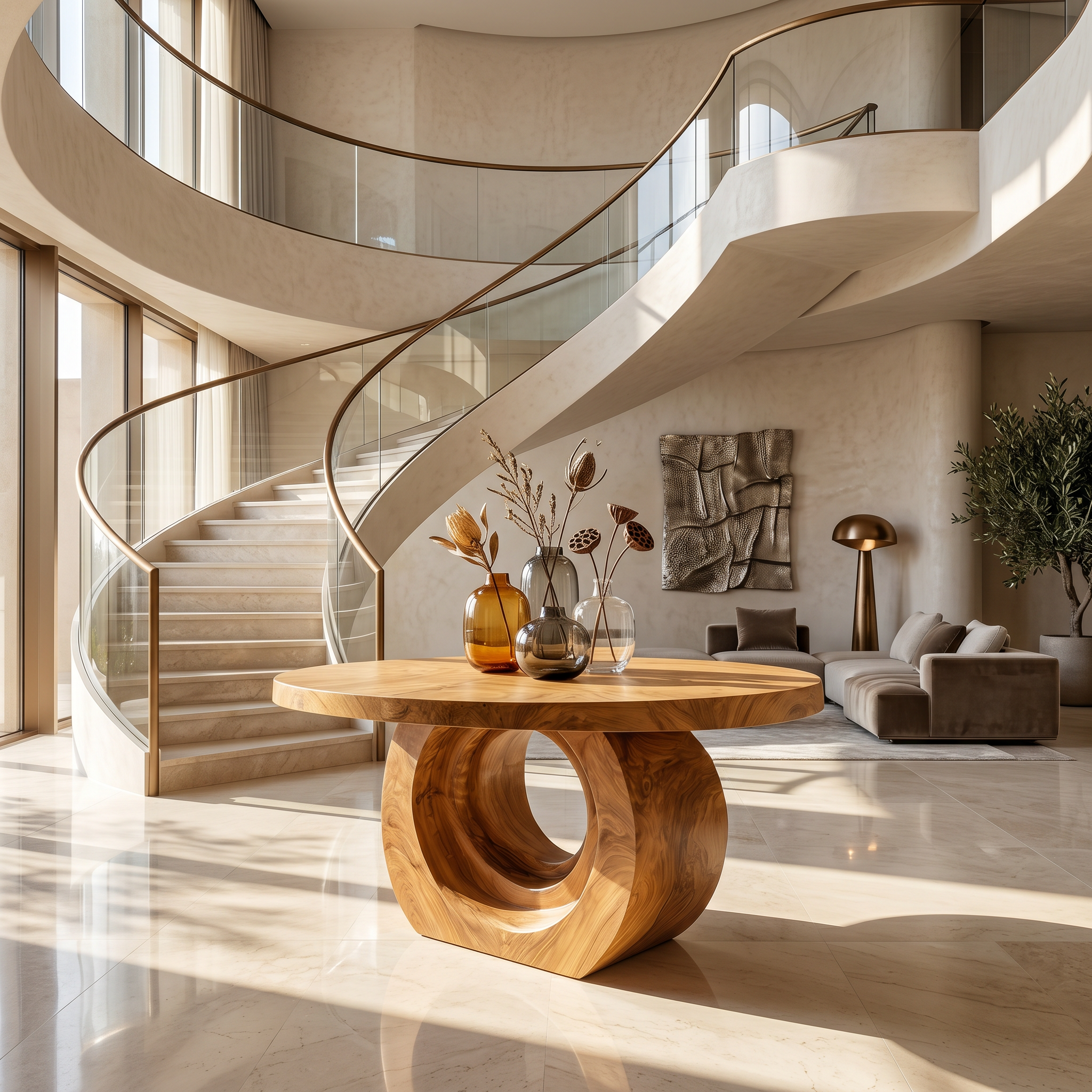 Contemporary Round Foyer Table With Sculptural Open Ring Base For Entryway And Hallway SINLSAFT043