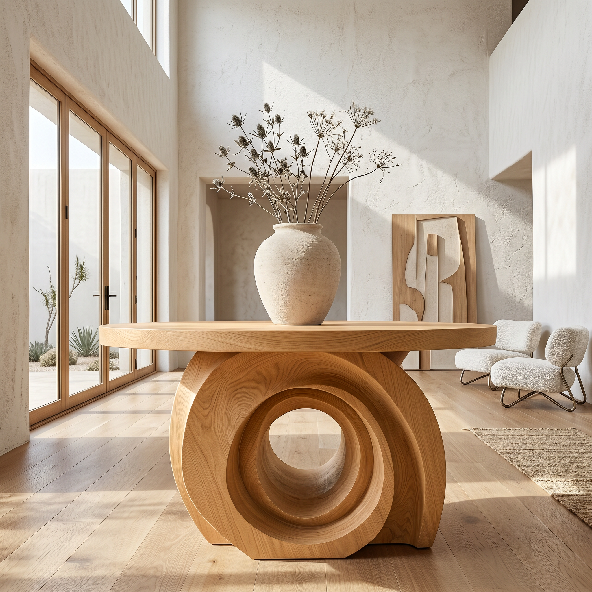 Modern Round Foyer Table With Sculptural Ring Pedestal Base For Entryway And Hallway SINLSAFT044