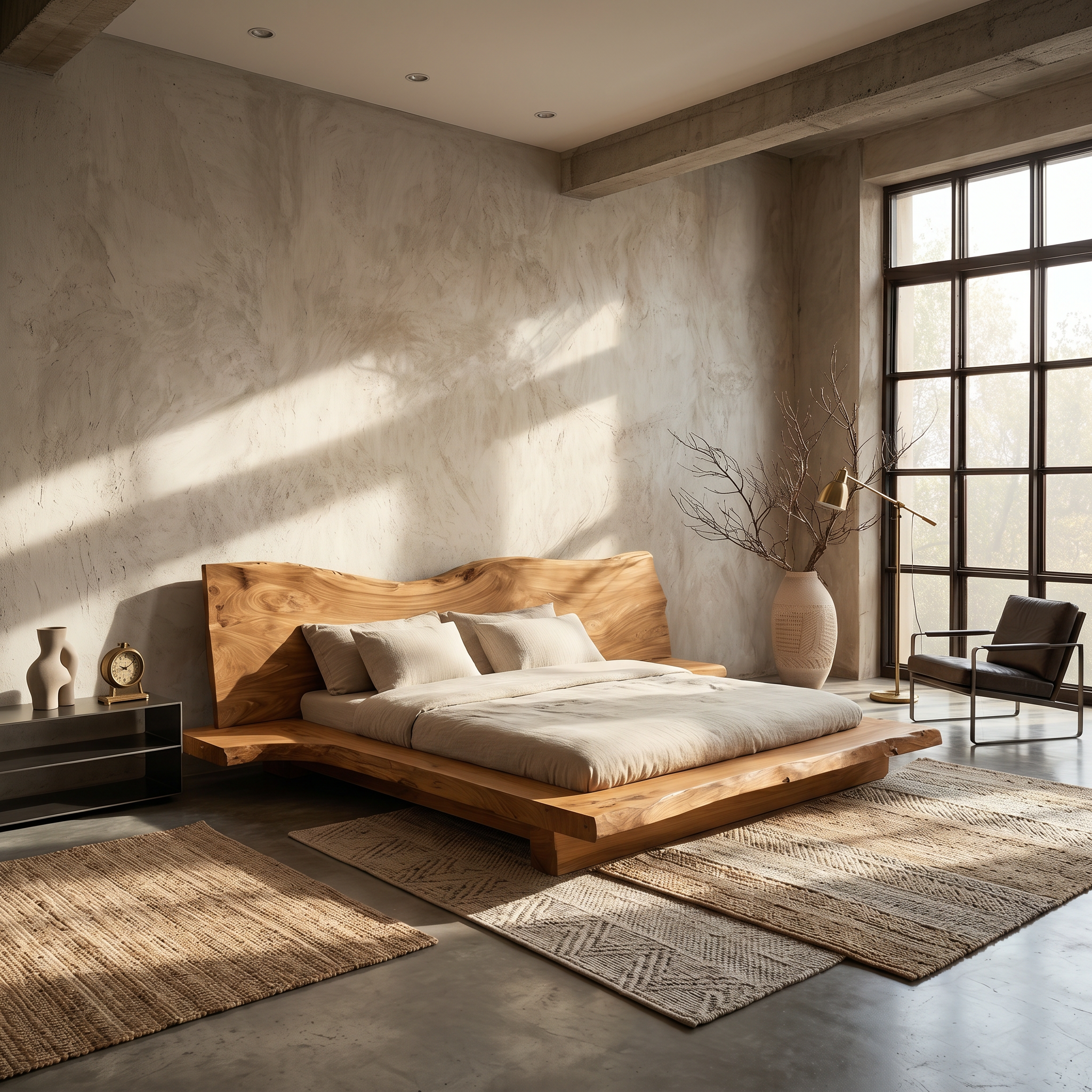 Contemporary Platform Bed Frame With Solid Wood Headboard For Bedroom SINLSAWB132