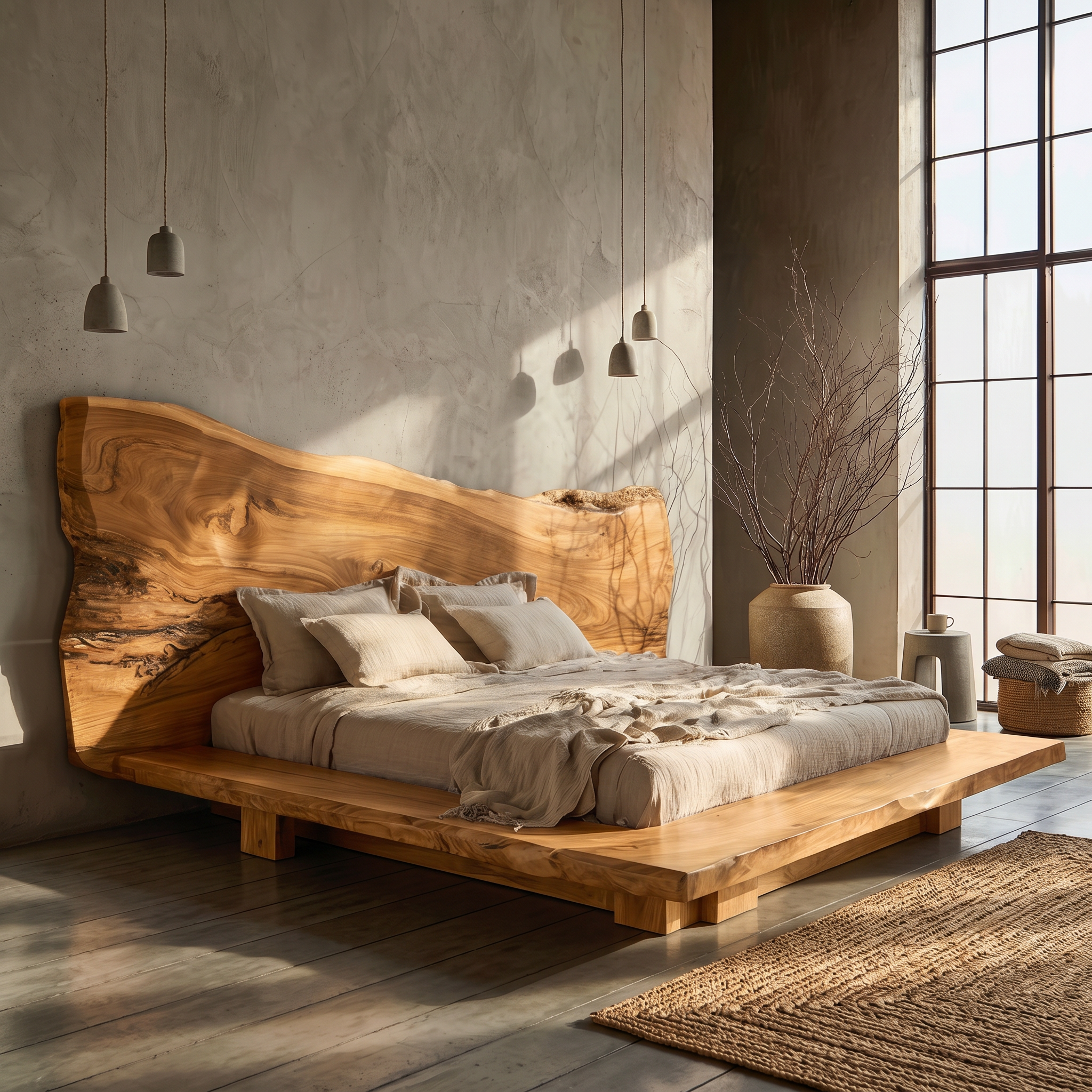 Japandi Bed Frame With Handcrafted Solid Wood Design For Bedroom SINLSAWB133