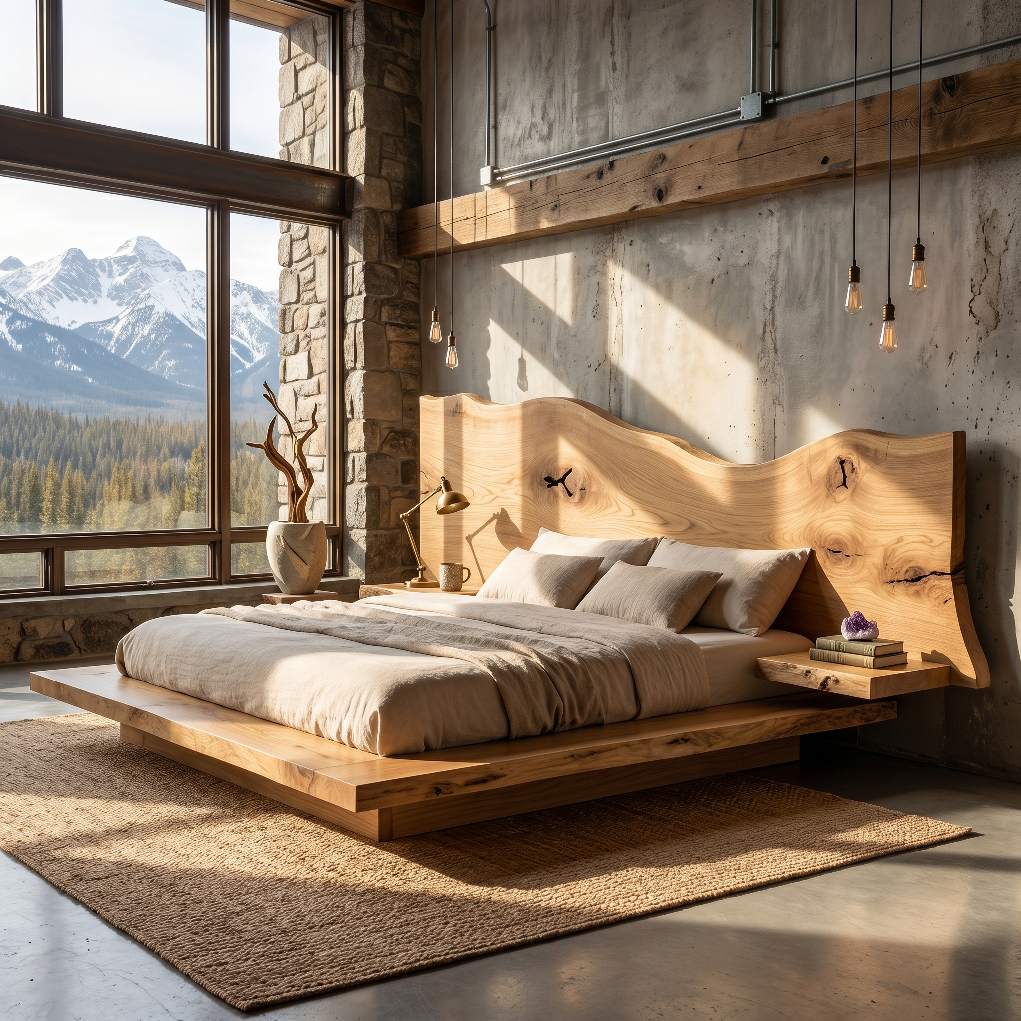 Modern Solid Wood Bed Frame With Floating Platform Design For Bedroom SINLSAWB134