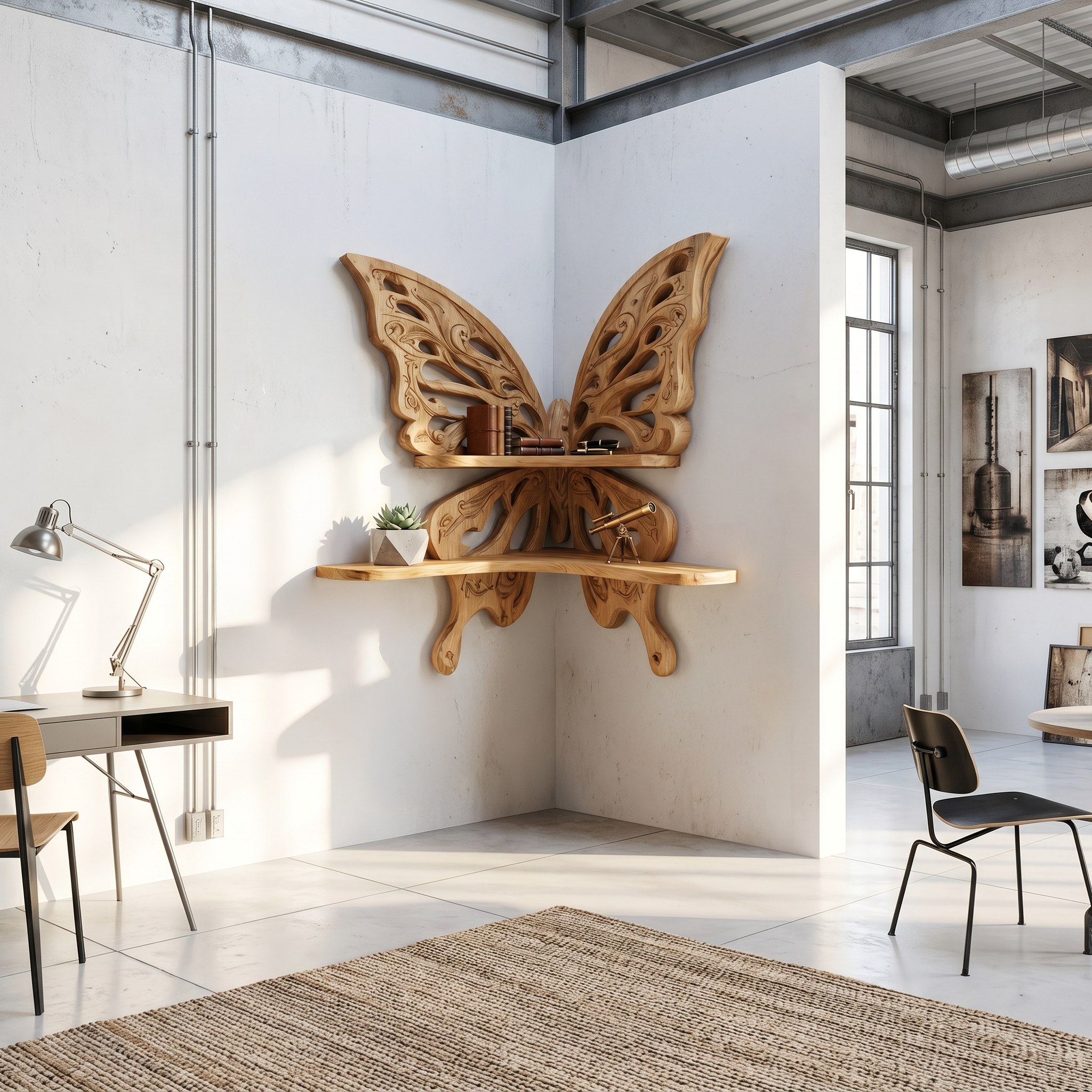 Butterfly Inspired Floating Shelf With Sculptural Live Edge Wood Design For Living Room SINLSAFL545