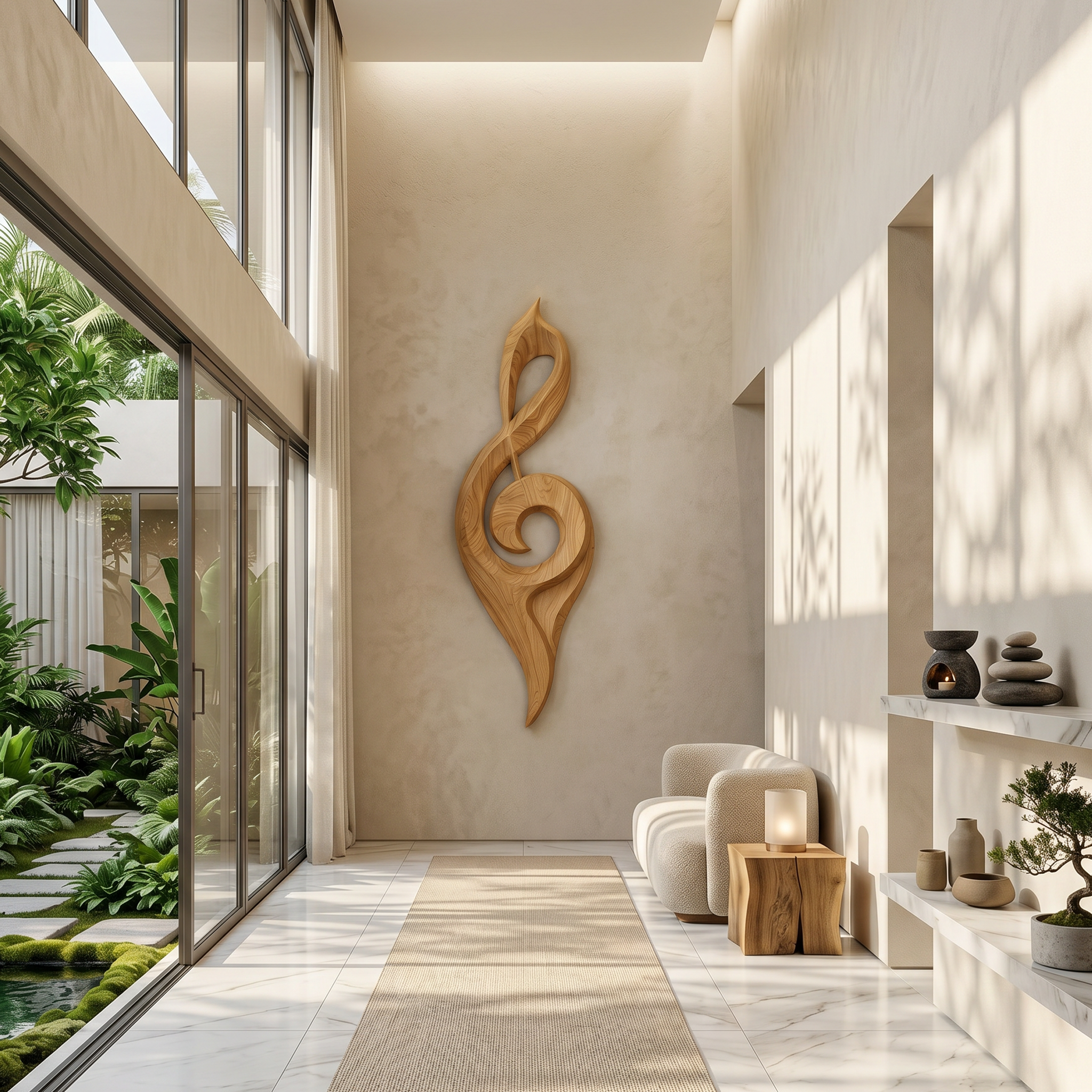 Contemporary Treble Clef Wall Sculpture With Organic Curves For Living Room SINLSAWD079