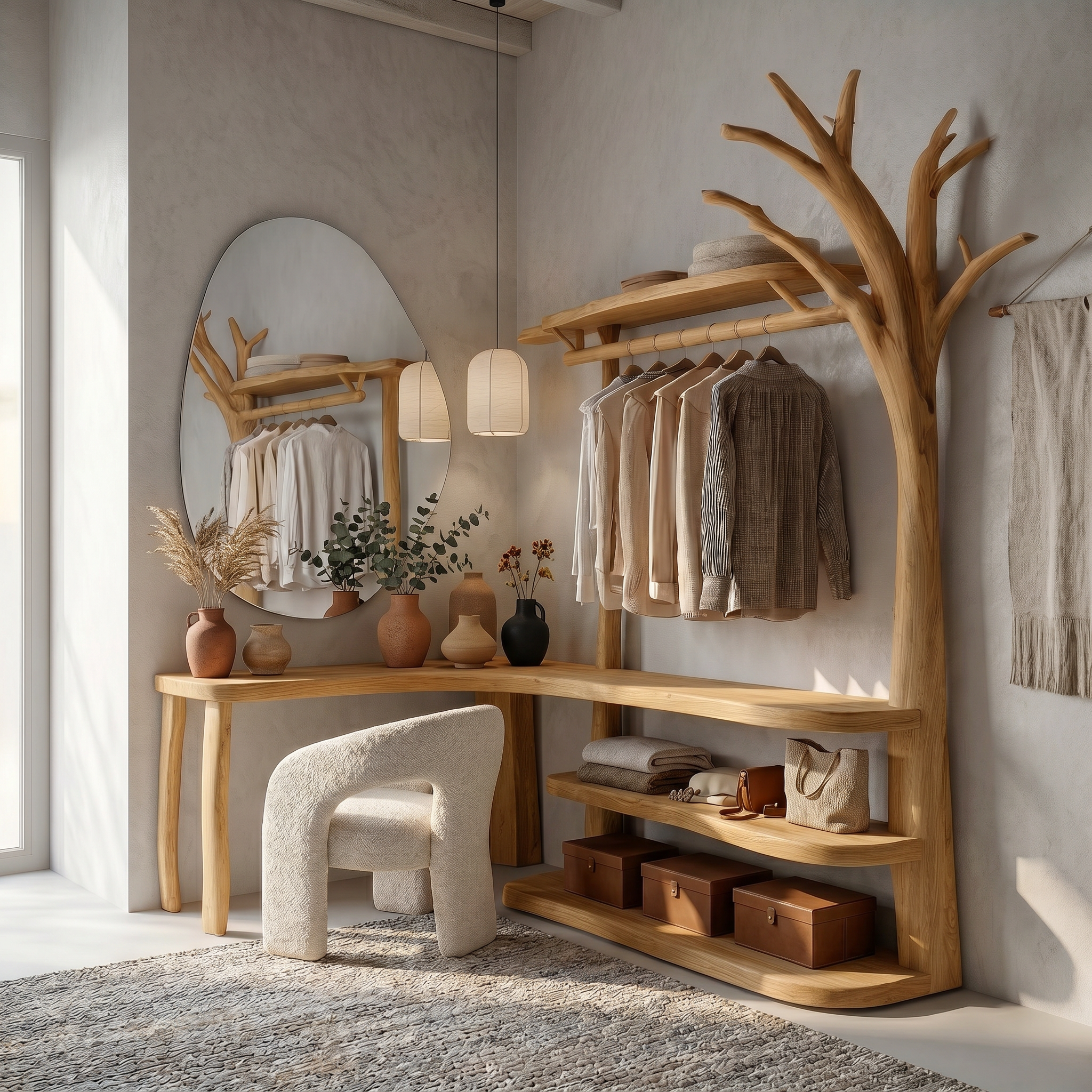 Natural Tree Coat Rack Corner Makeup Vanity Bedroom And Dressing Room SINLSATCR112