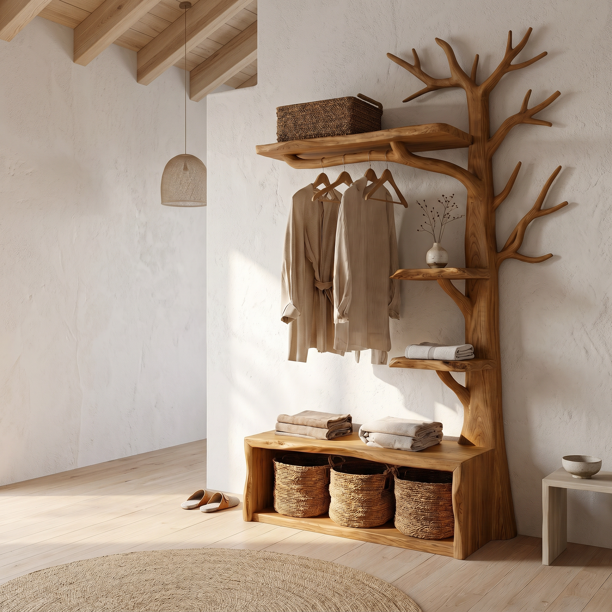 Natural Tree Coat Rack Bench Entryway And Hallway SINLSATCR114