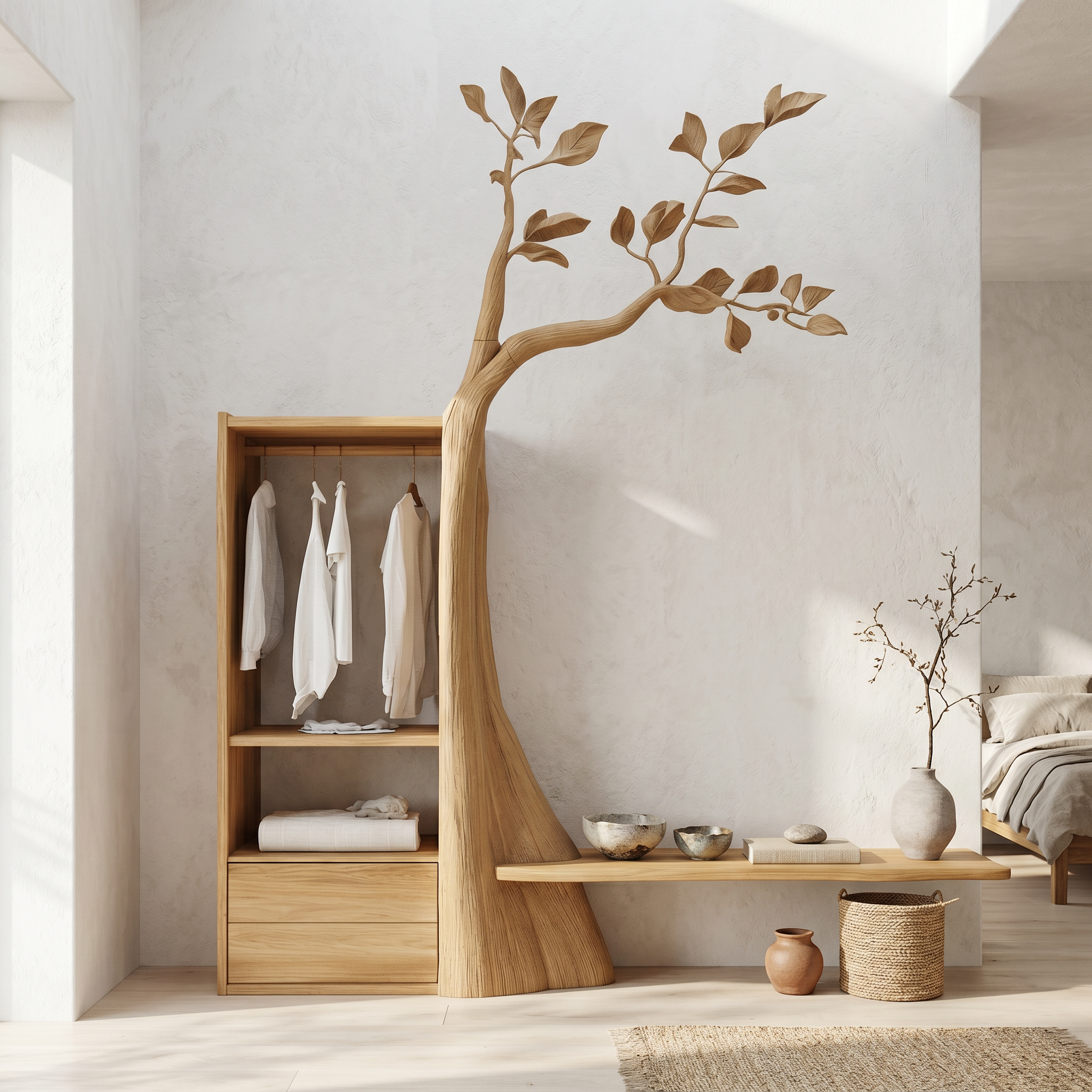 Organic Modern Tree Coat Rack Seating Bench Entryway And Bedroom SINLSATCR116