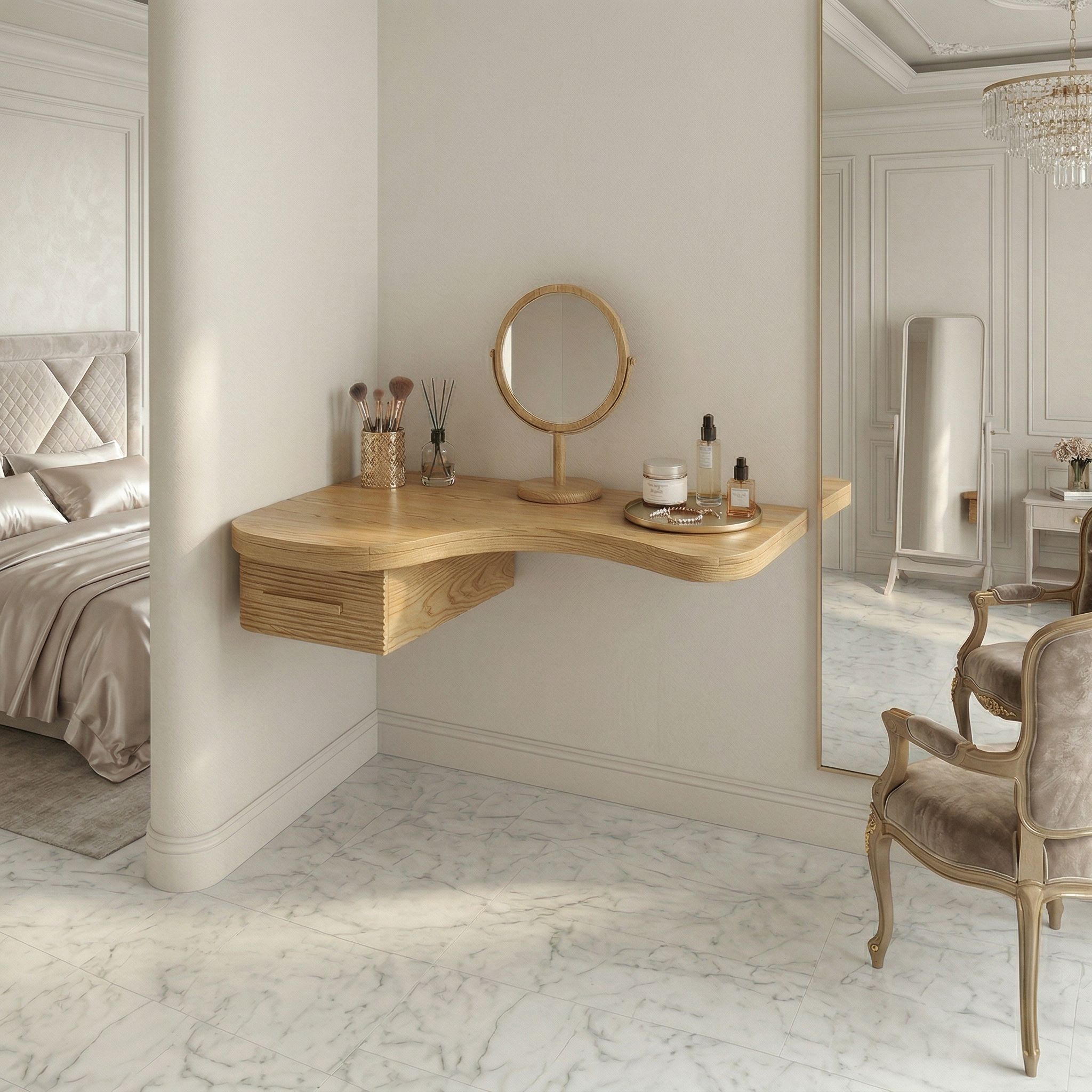 Modern Floating Dressing Table Space Saving Corner Form Bedroom SINLSABDT064