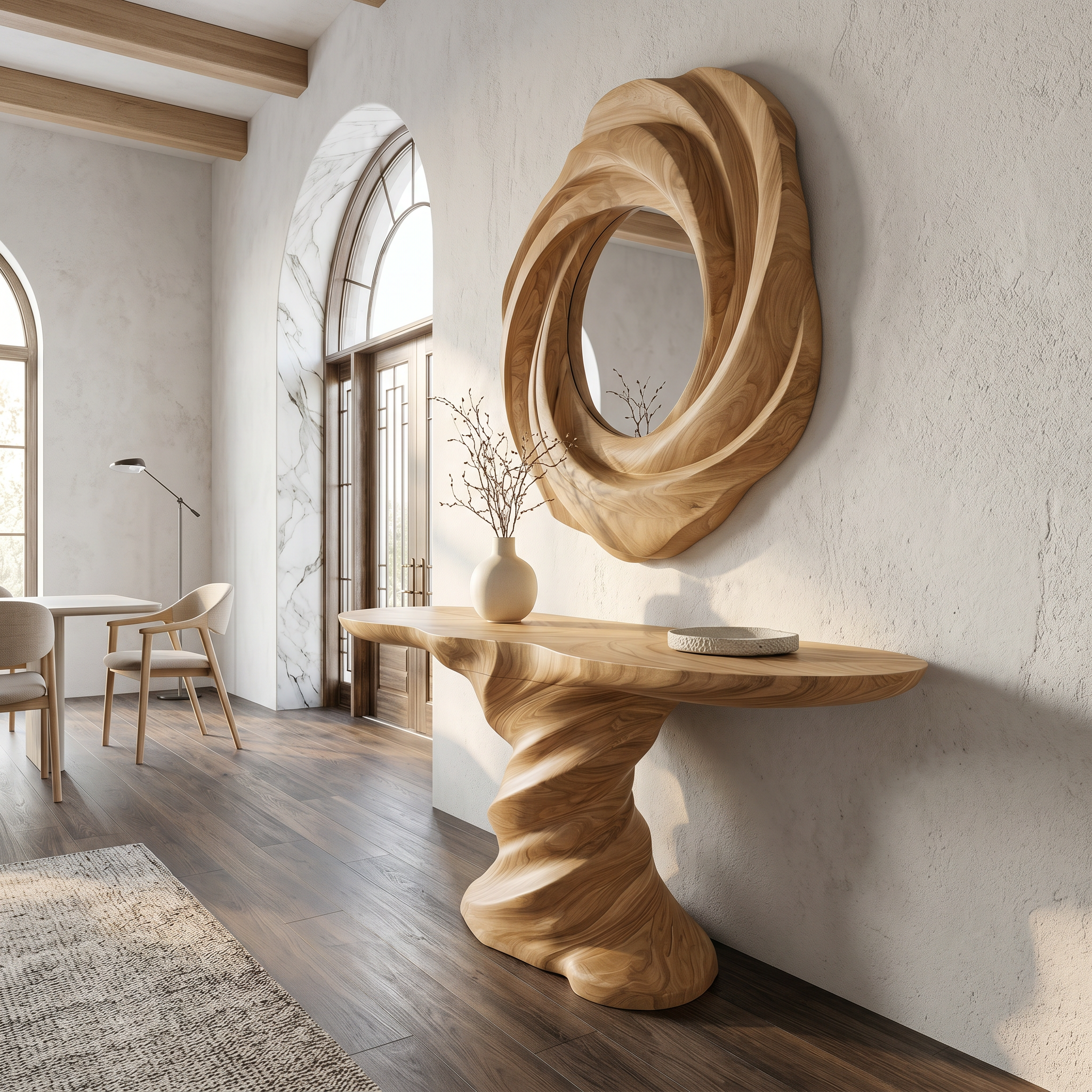 Organic Console Table With Sculptural Helix Base For Entryway SINLSACS631
