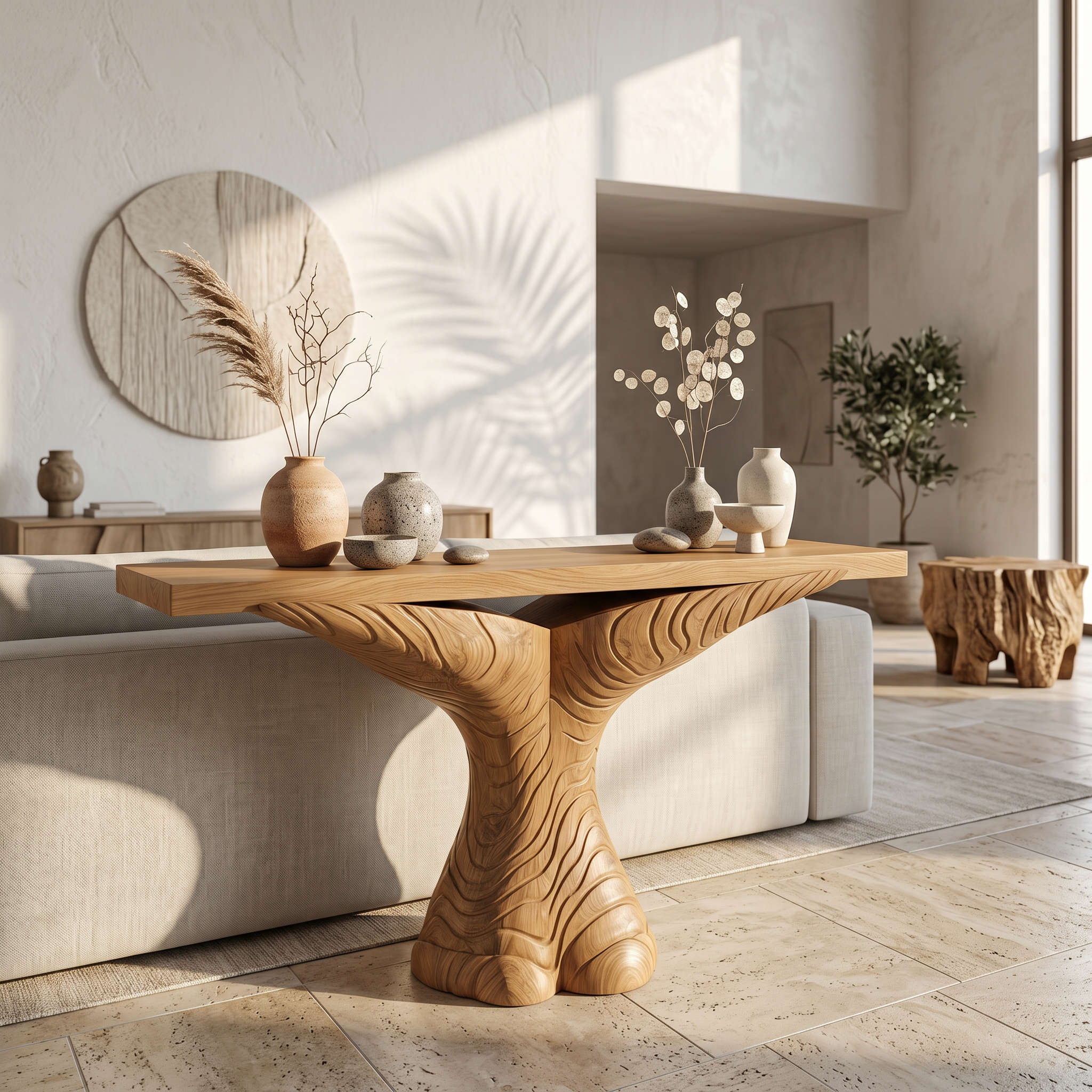 Organic Console Table With Sculptural Ribbon Form For Entryway SINLSACS634