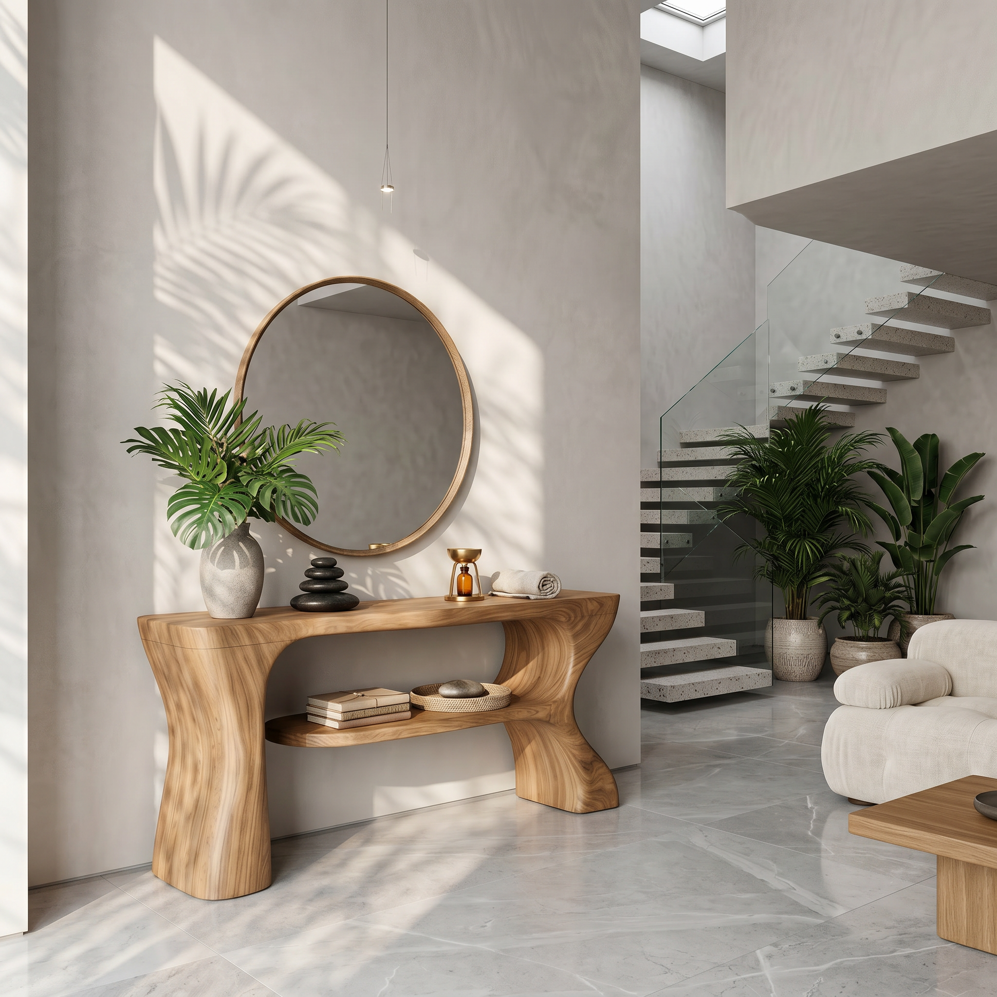 Organic Console Table With Sculptural Curved Form For Entryway SINLSACS639