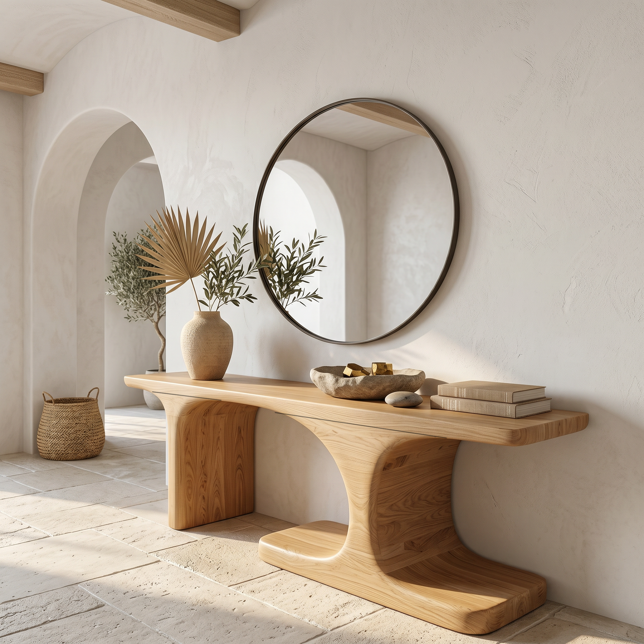 Organic Console Table With Sculptural Arched Form For Entryway SINLSACS646