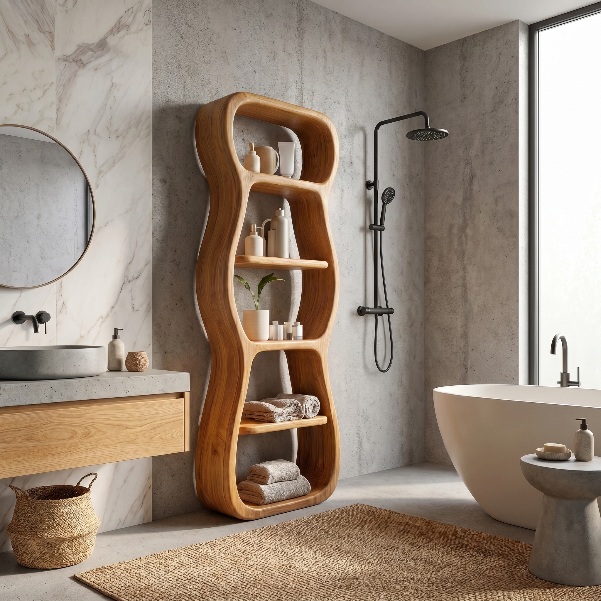 Contemporary Bathroom Storage Cabinet With Unique Sculptural Shape For Bathroom SINLSABCT033
