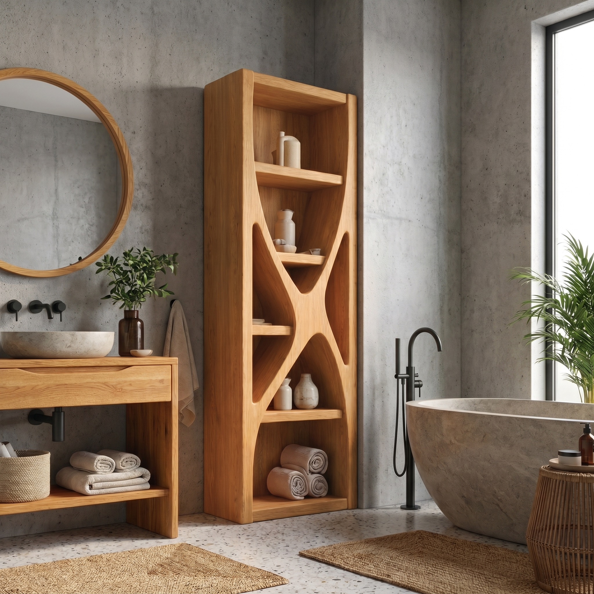 Rustic Bathroom Cabinet With Natural Branch Structure For Bathroom SINLSABCT035