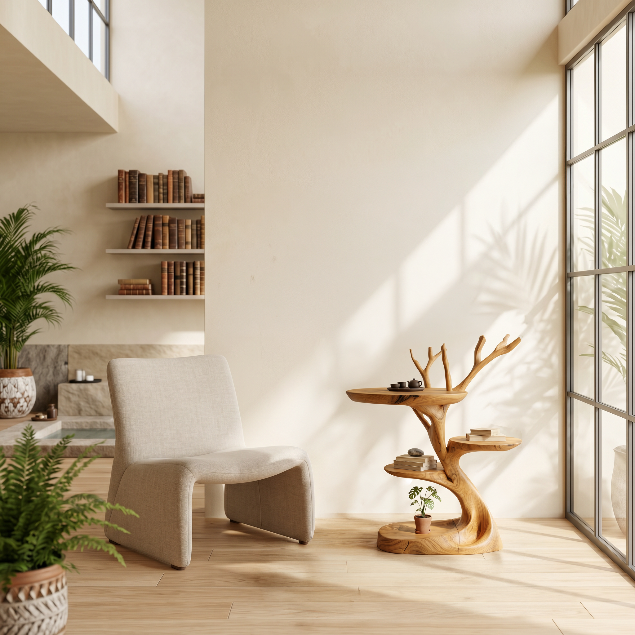 Rustic End Table With Tree Root Design For Bedroom And Living Room SINLSABT267