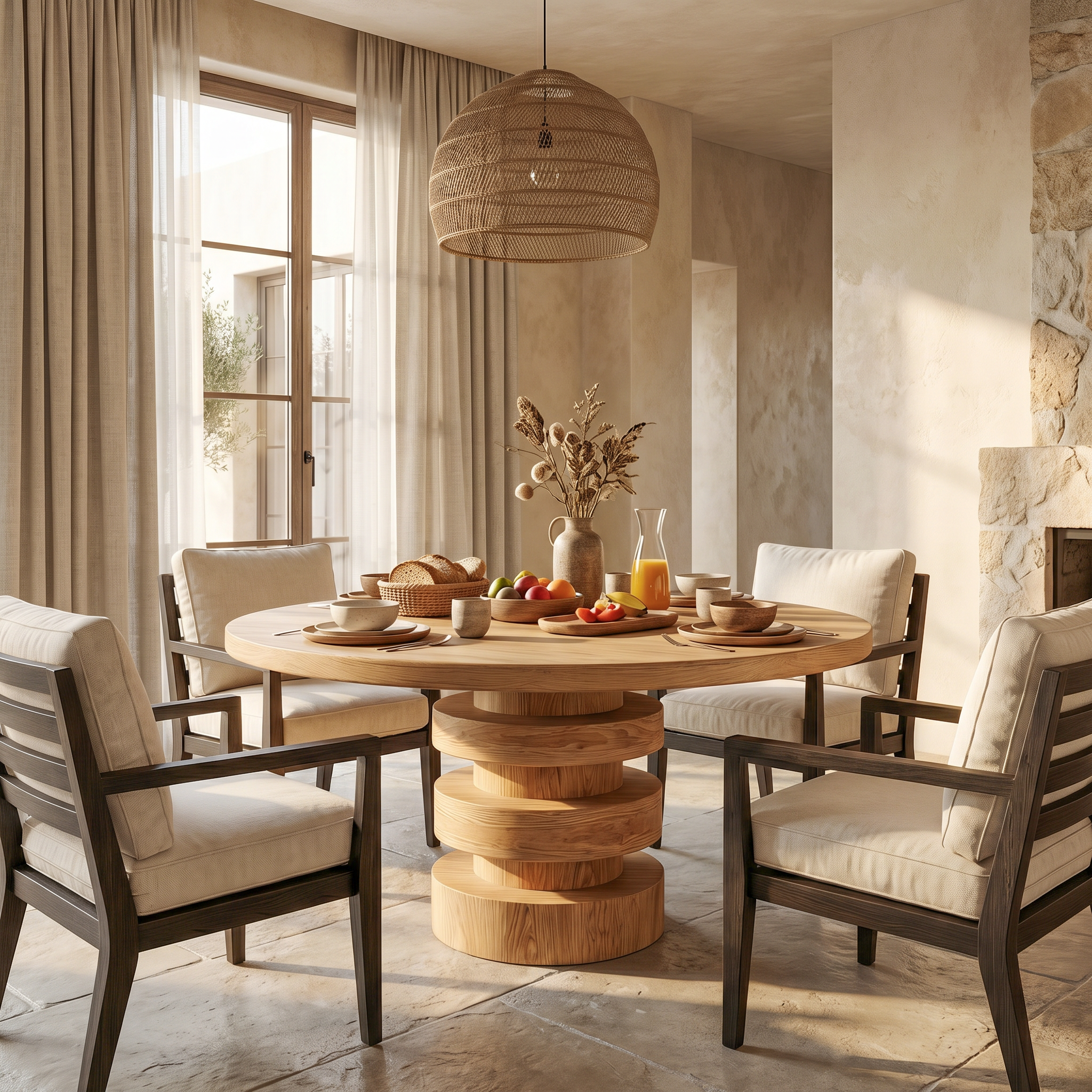 Minimalist Round Dining Table With Sculptural Base For Dining Room And Kitchen SINLSADT174