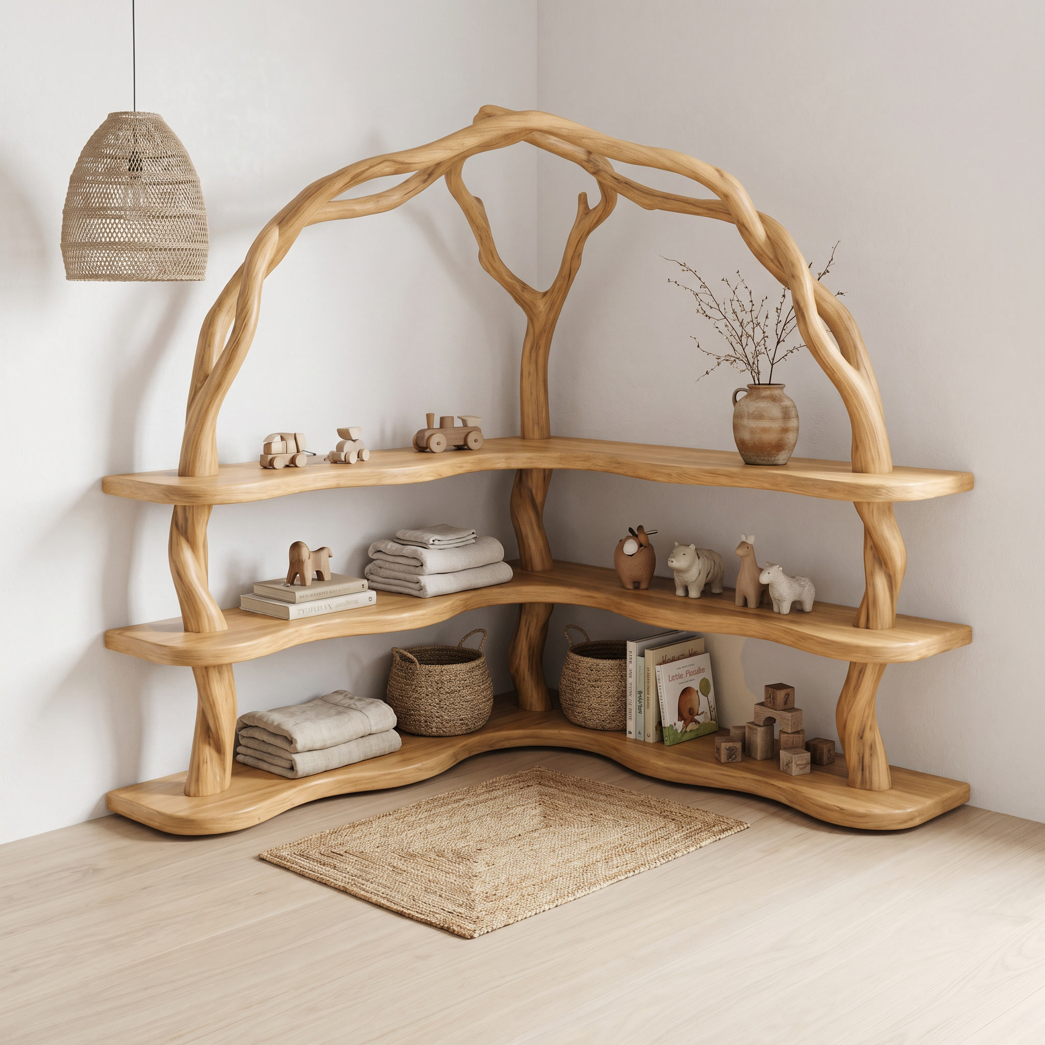 Organic Corner Bookcase With Natural Branch Frame Design For Living Room And Bedroom SINLSABS016