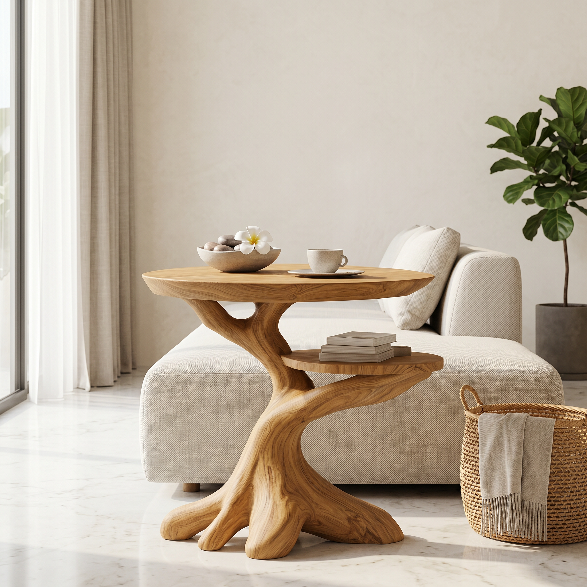 Modern Side Table With Organic Tree Root Silhouette For Living Room And Bedroom SINLSABT268