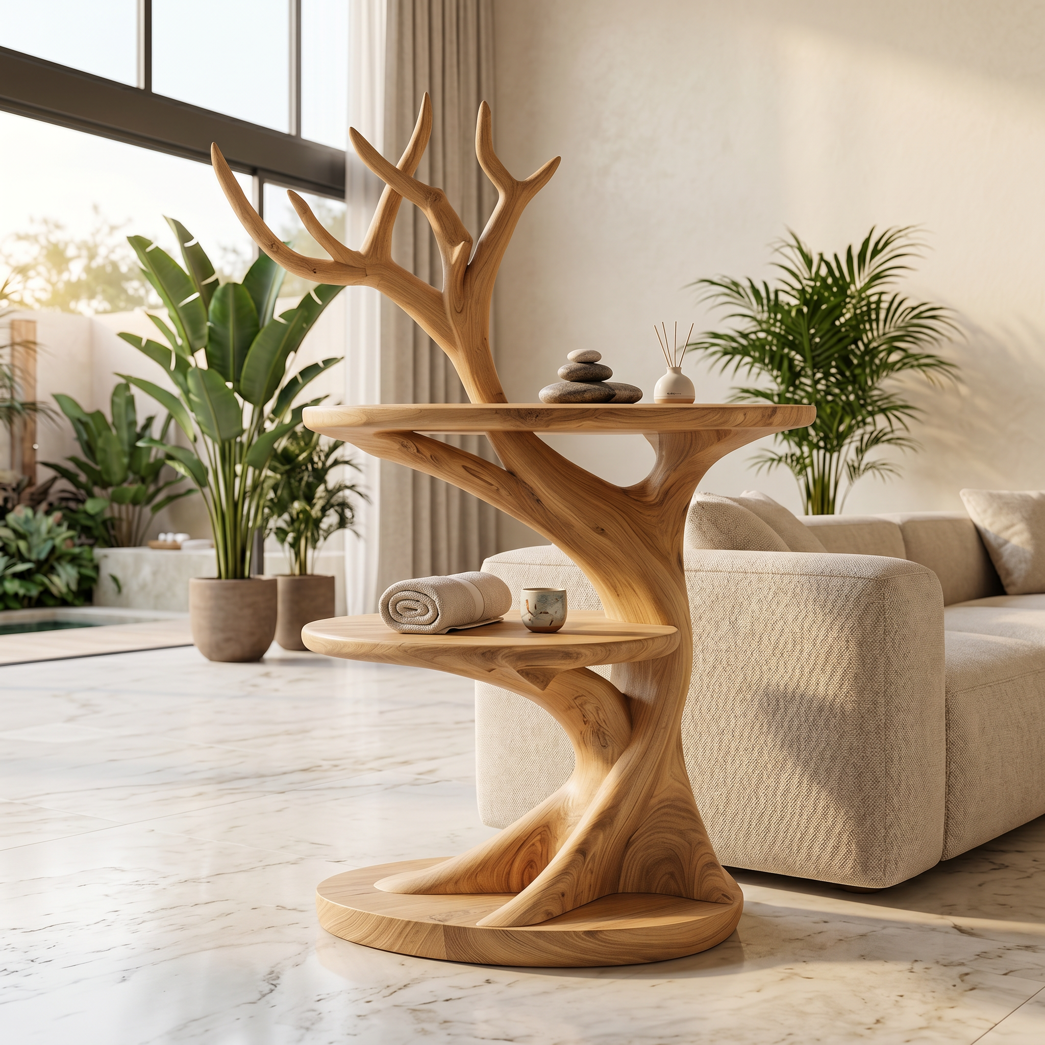 Organic Bedside Table With Sculptural Tree Branch Form For Bedroom And Reading Nook SINLSABT269