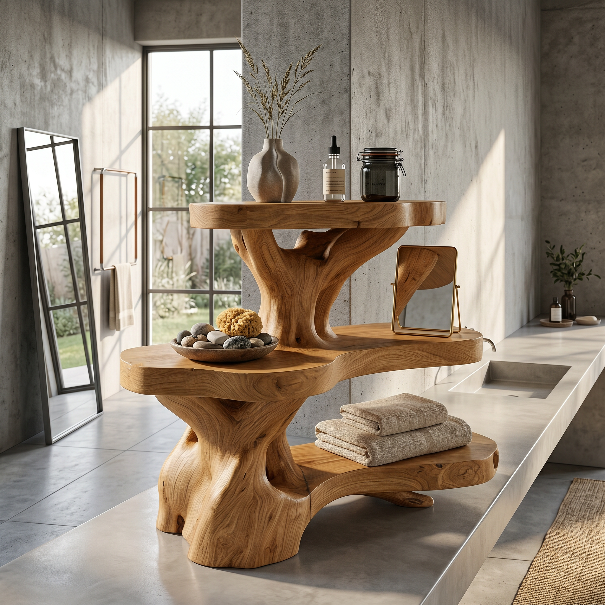 Nature Inspired Bathroom Shelf With Tree Branch Storage For Bathroom SINLSABRD018
